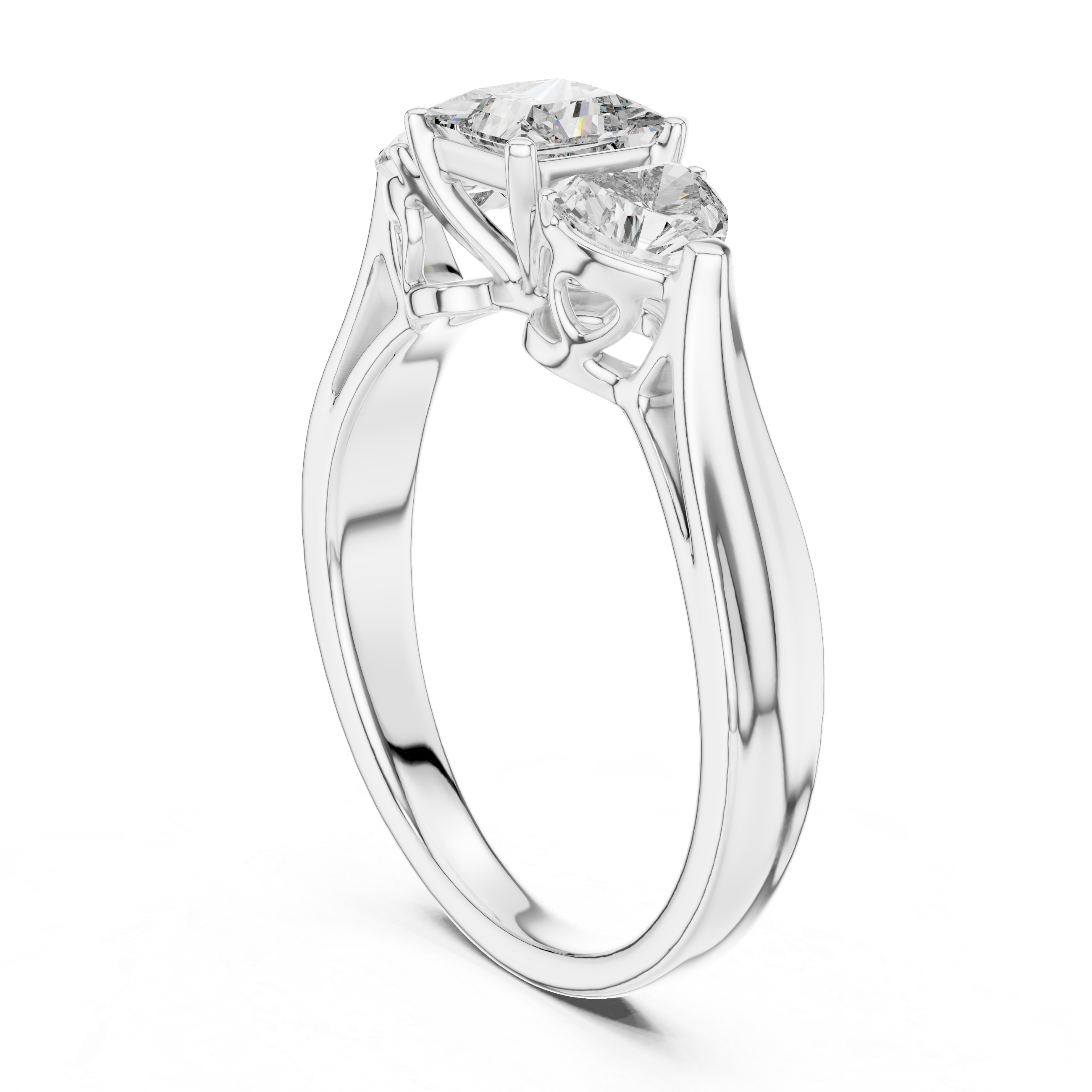 Designer Three Stone Diamond Ring with Floral Detailing