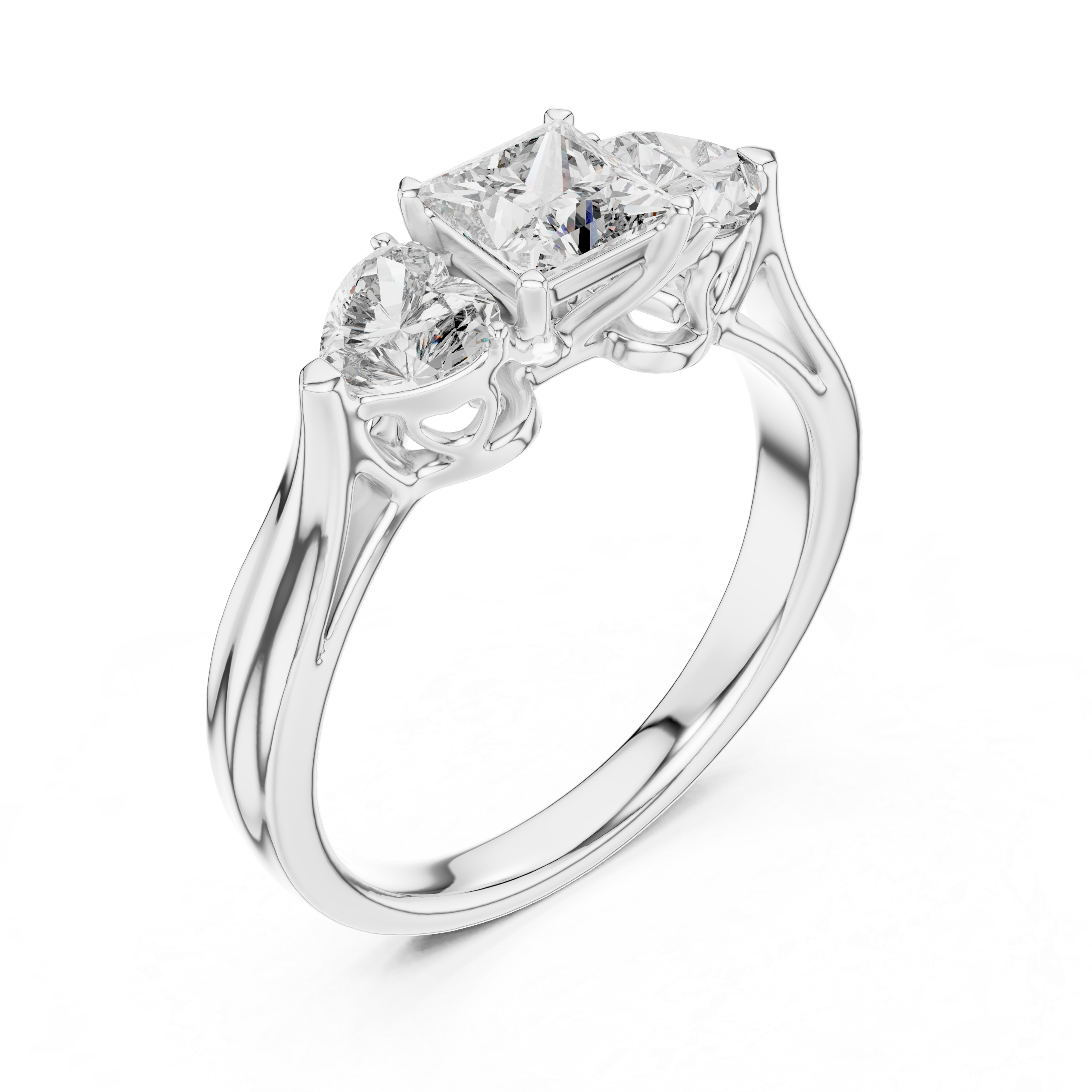 Designer Three Stone Diamond Ring with Floral Detailing