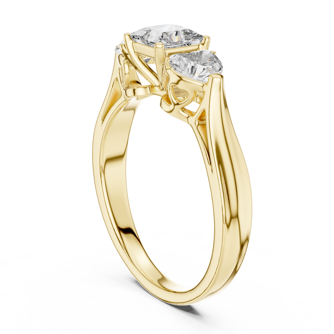 Designer Three Stone Diamond Ring with Floral Detailing