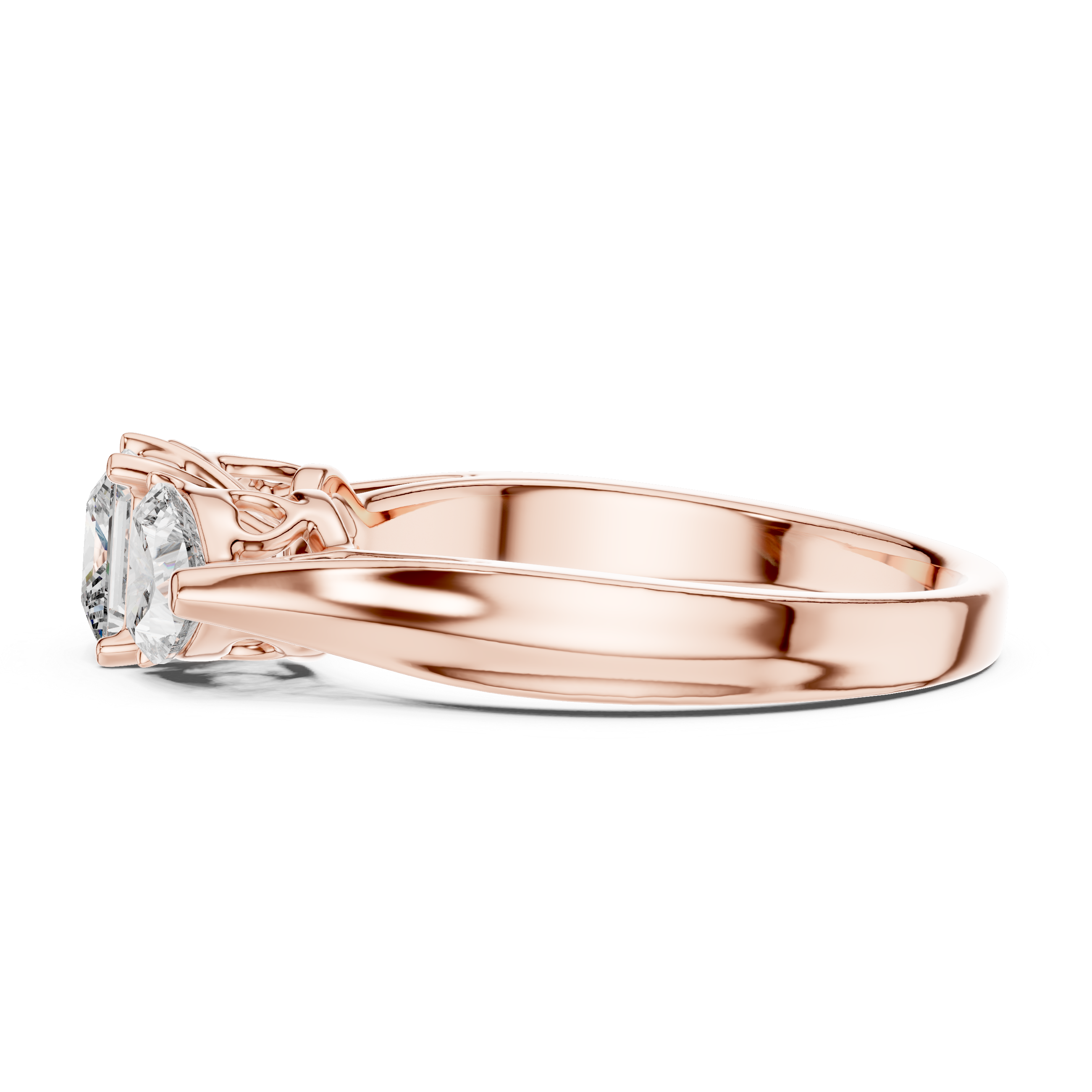 Designer Three Stone Diamond Ring with Floral Detailing