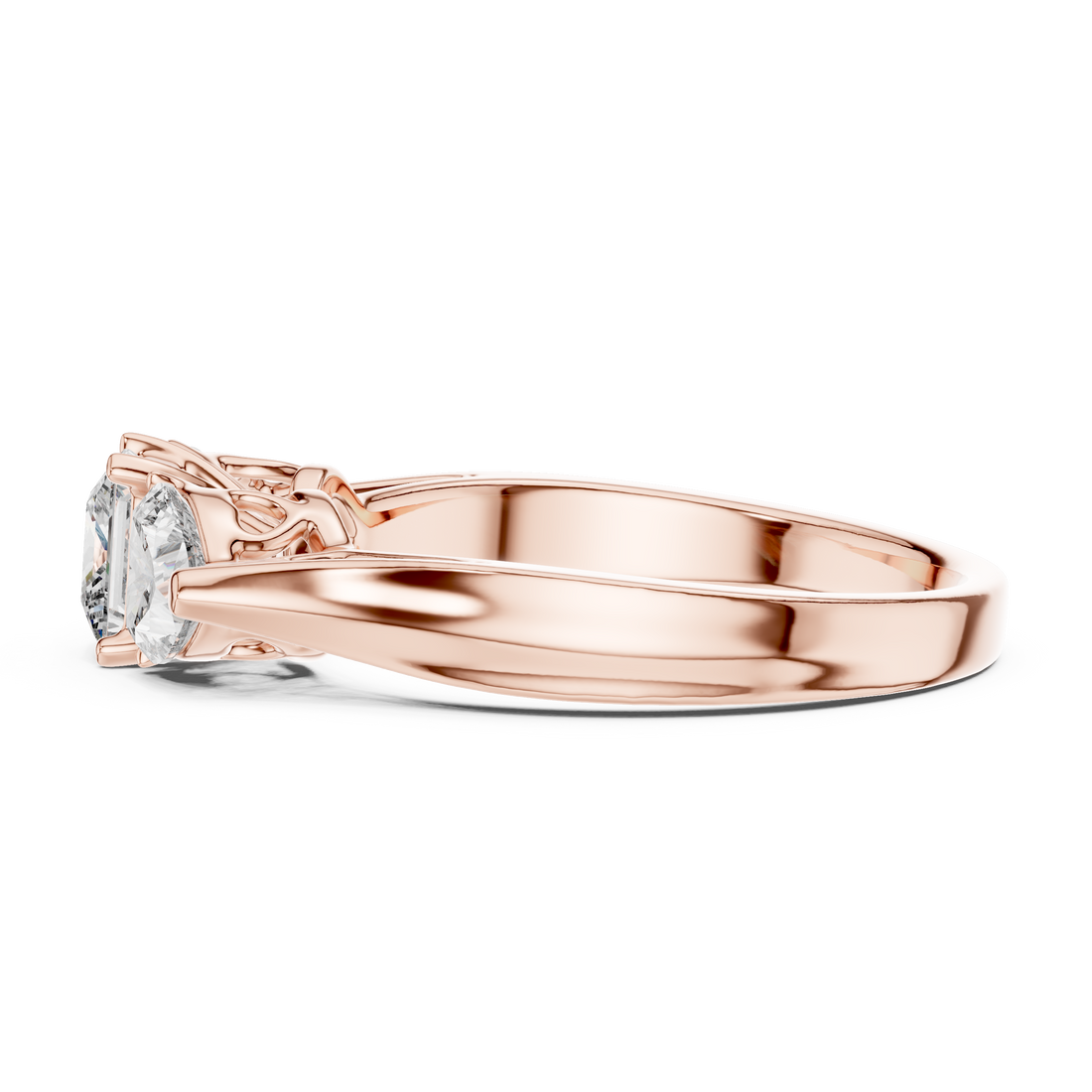 Designer Three Stone Diamond Ring with Floral Detailing