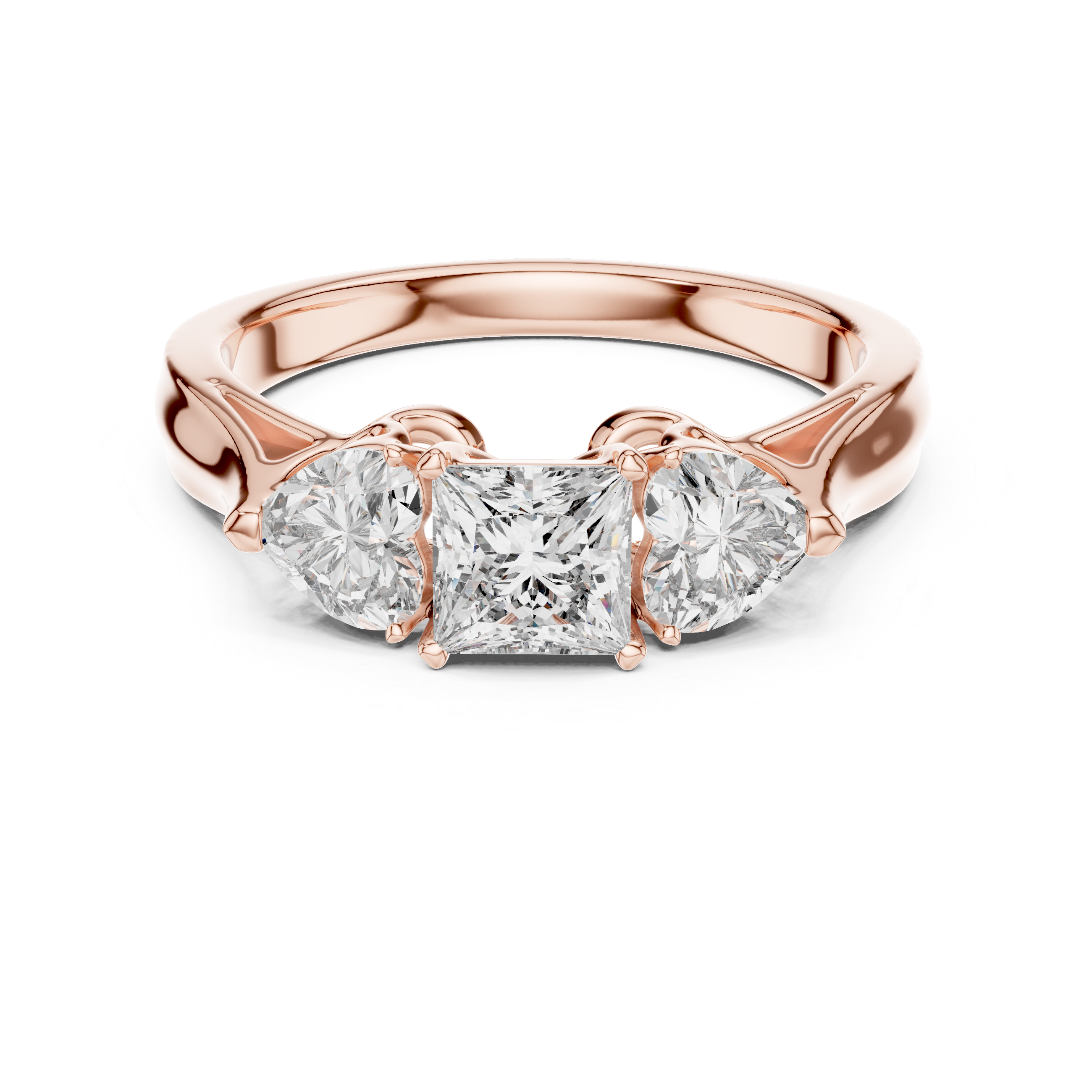 Designer Three Stone Diamond Ring with Floral Detailing