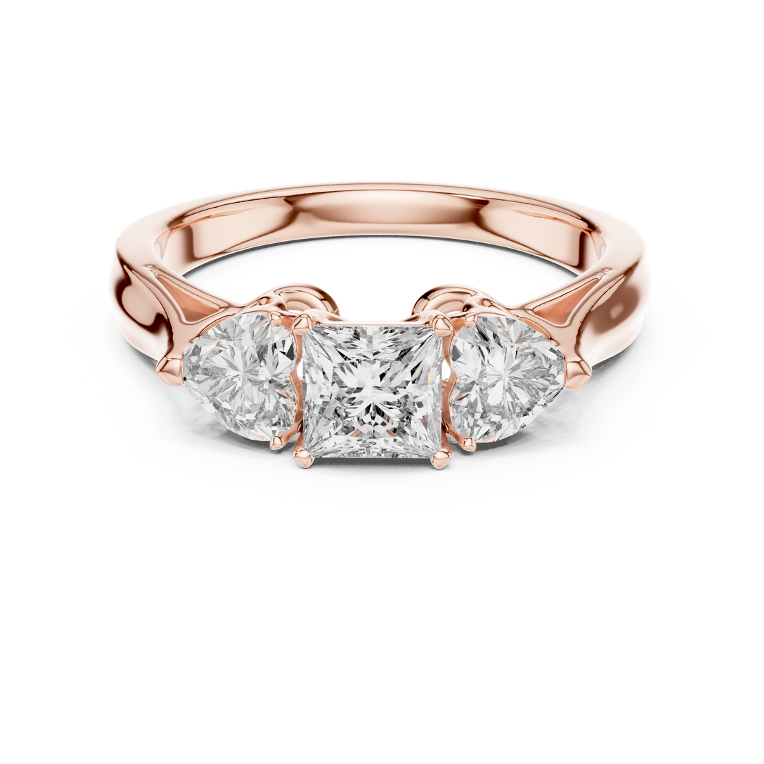 Designer Three Stone Diamond Ring with Floral Detailing