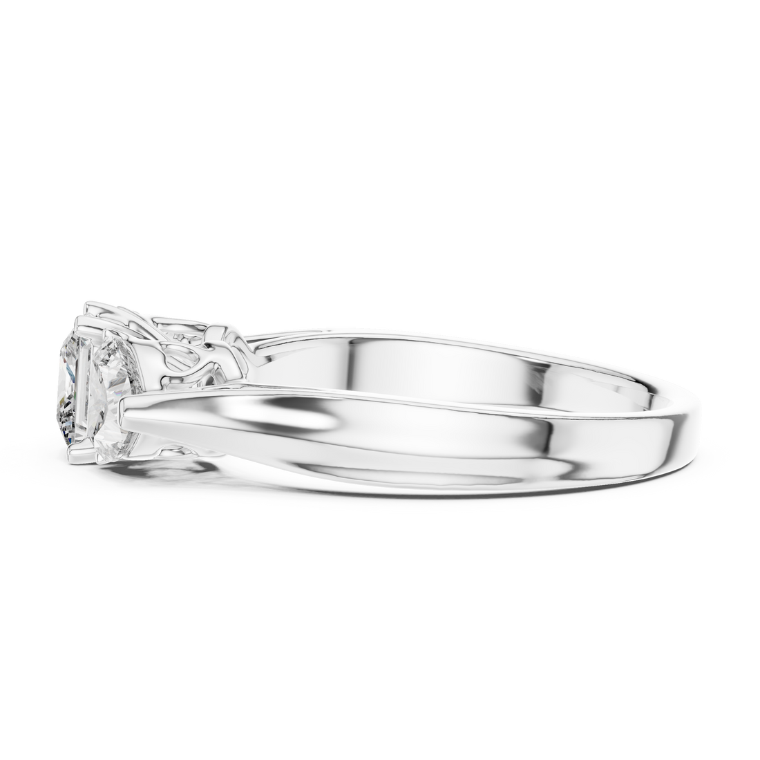 Designer Three Stone Diamond Ring with Floral Detailing