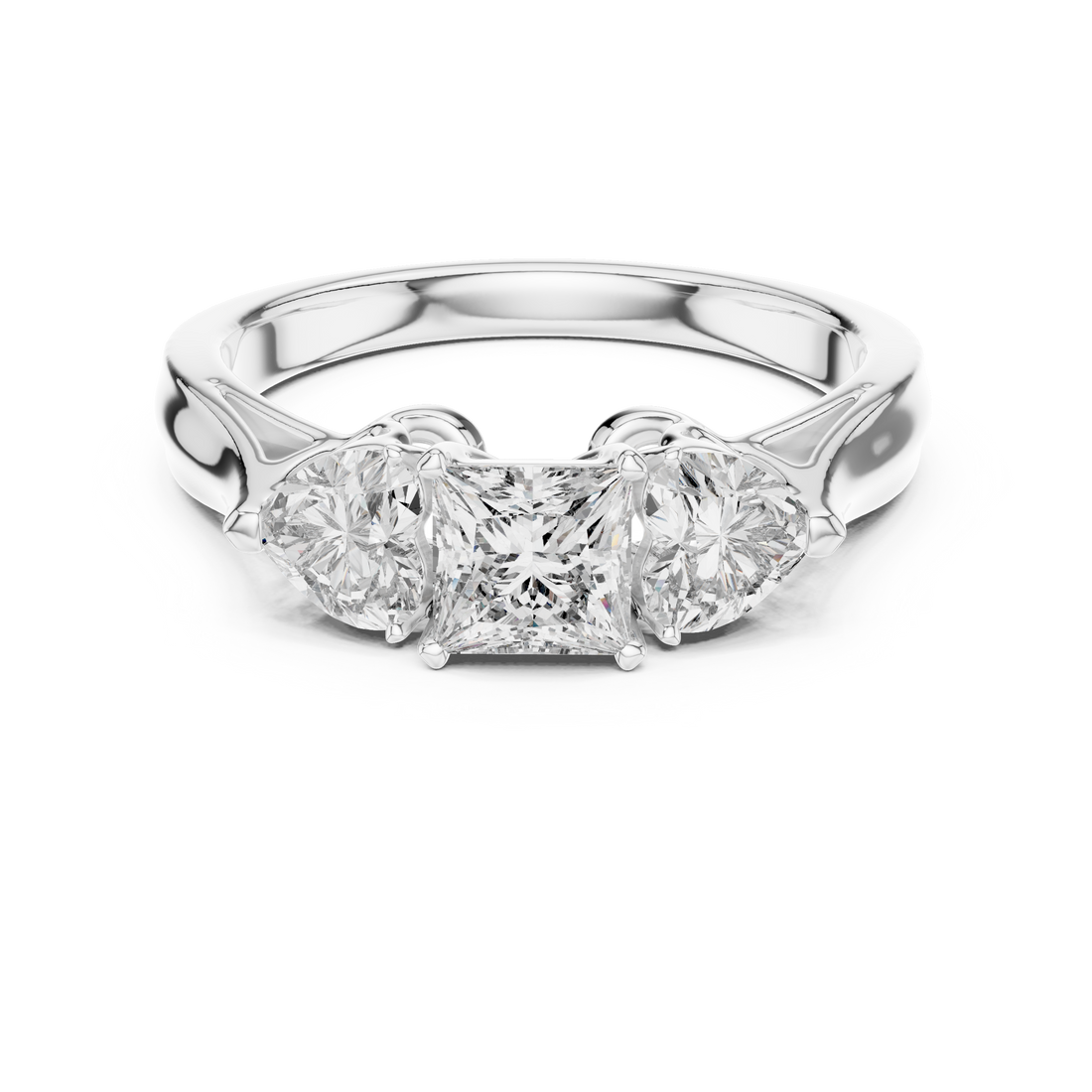 Designer Three Stone Diamond Ring with Floral Detailing