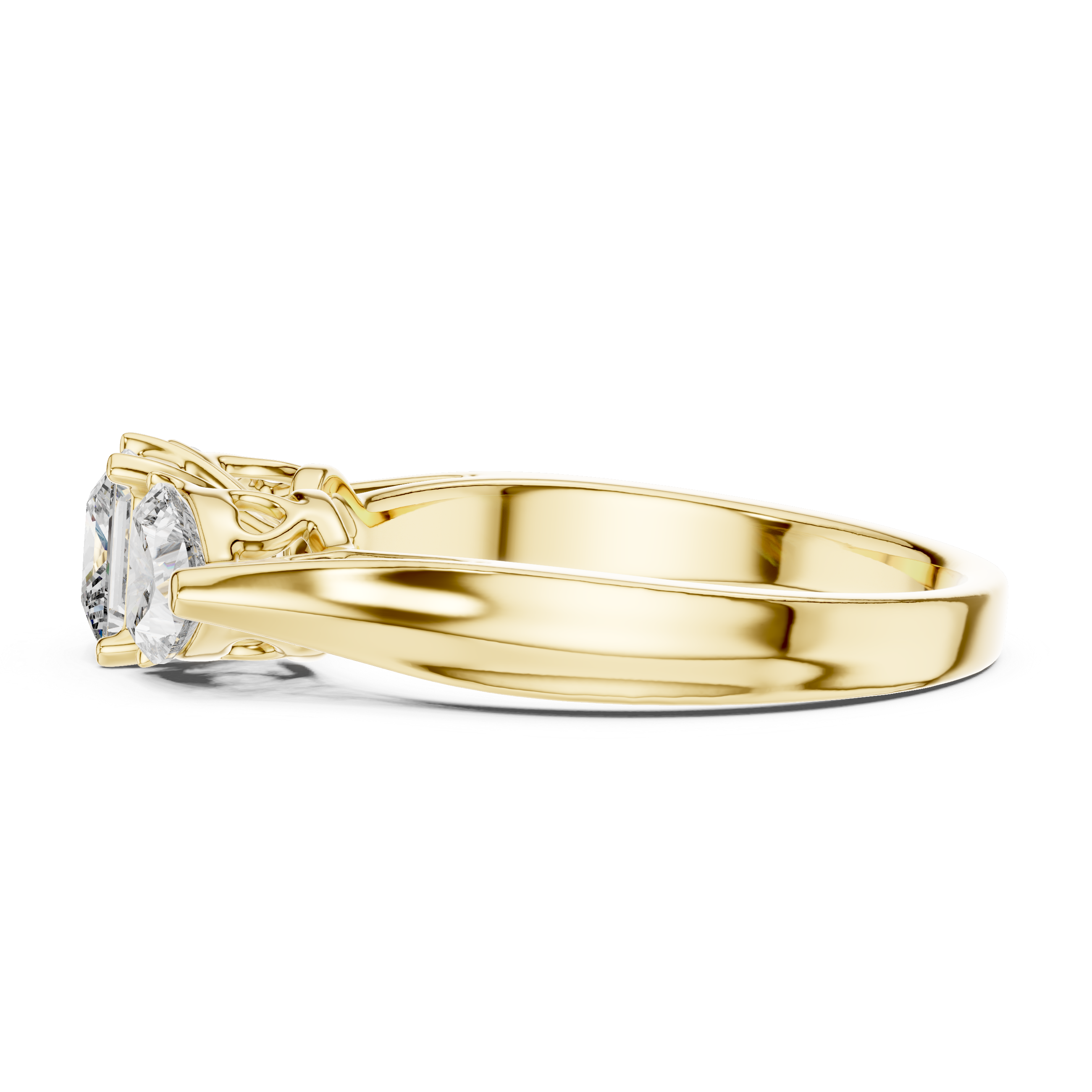 Designer Three Stone Diamond Ring with Floral Detailing