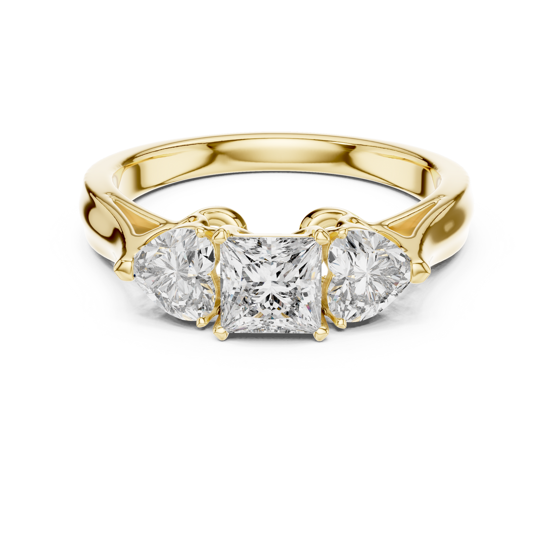Designer Three Stone Diamond Ring with Floral Detailing