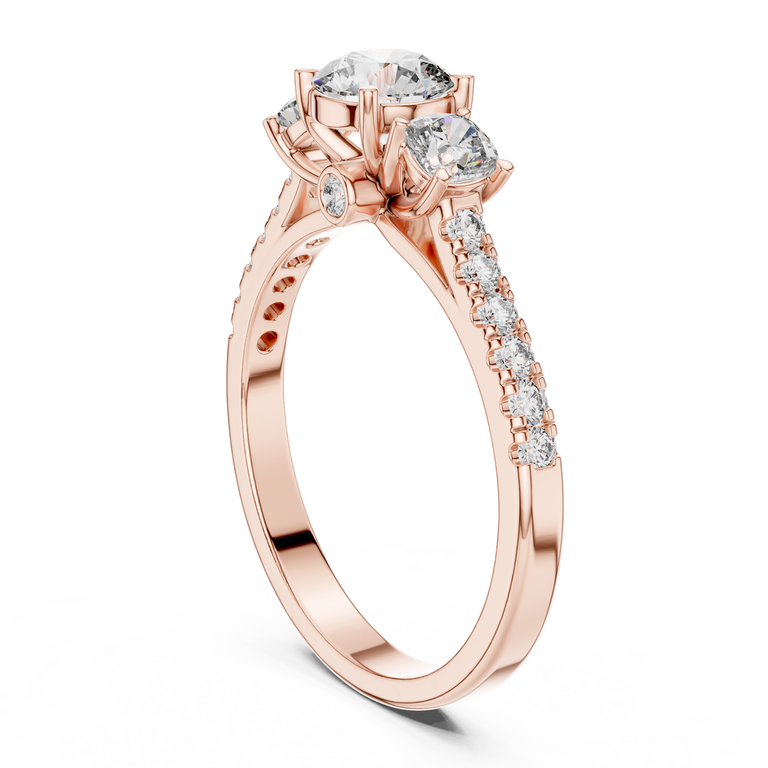 High Shine Round Diamond Ring with Elegant Pavé Setting