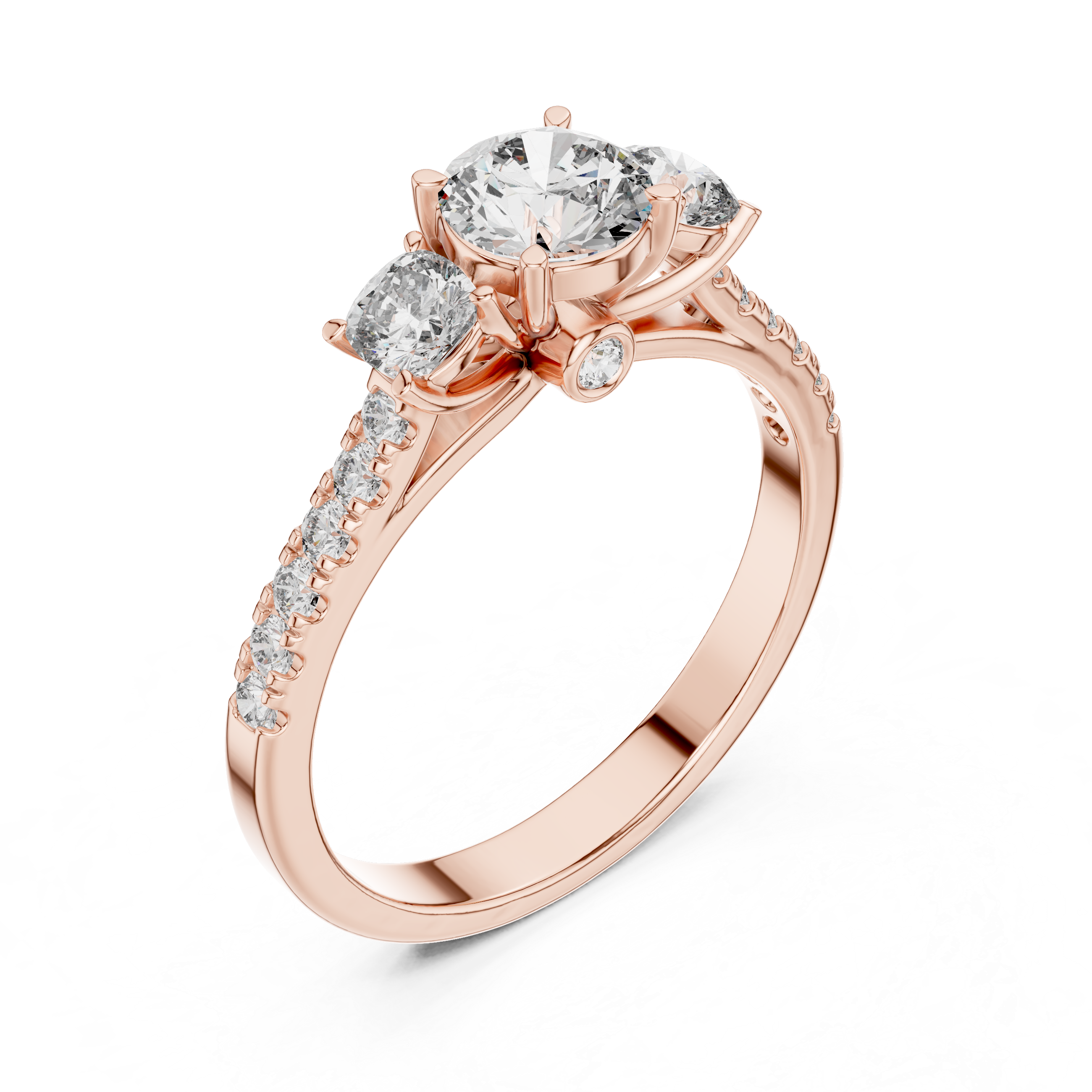High Shine Round Diamond Ring with Elegant Pavé Setting