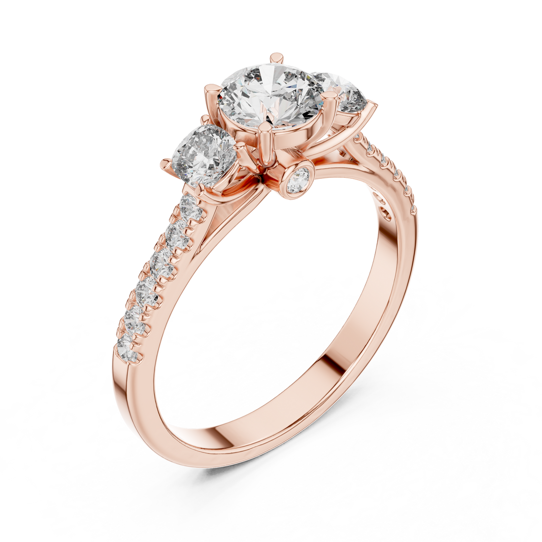High Shine Round Diamond Ring with Elegant Pavé Setting