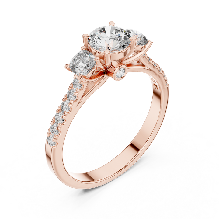 High Shine Round Diamond Ring with Elegant Pavé Setting