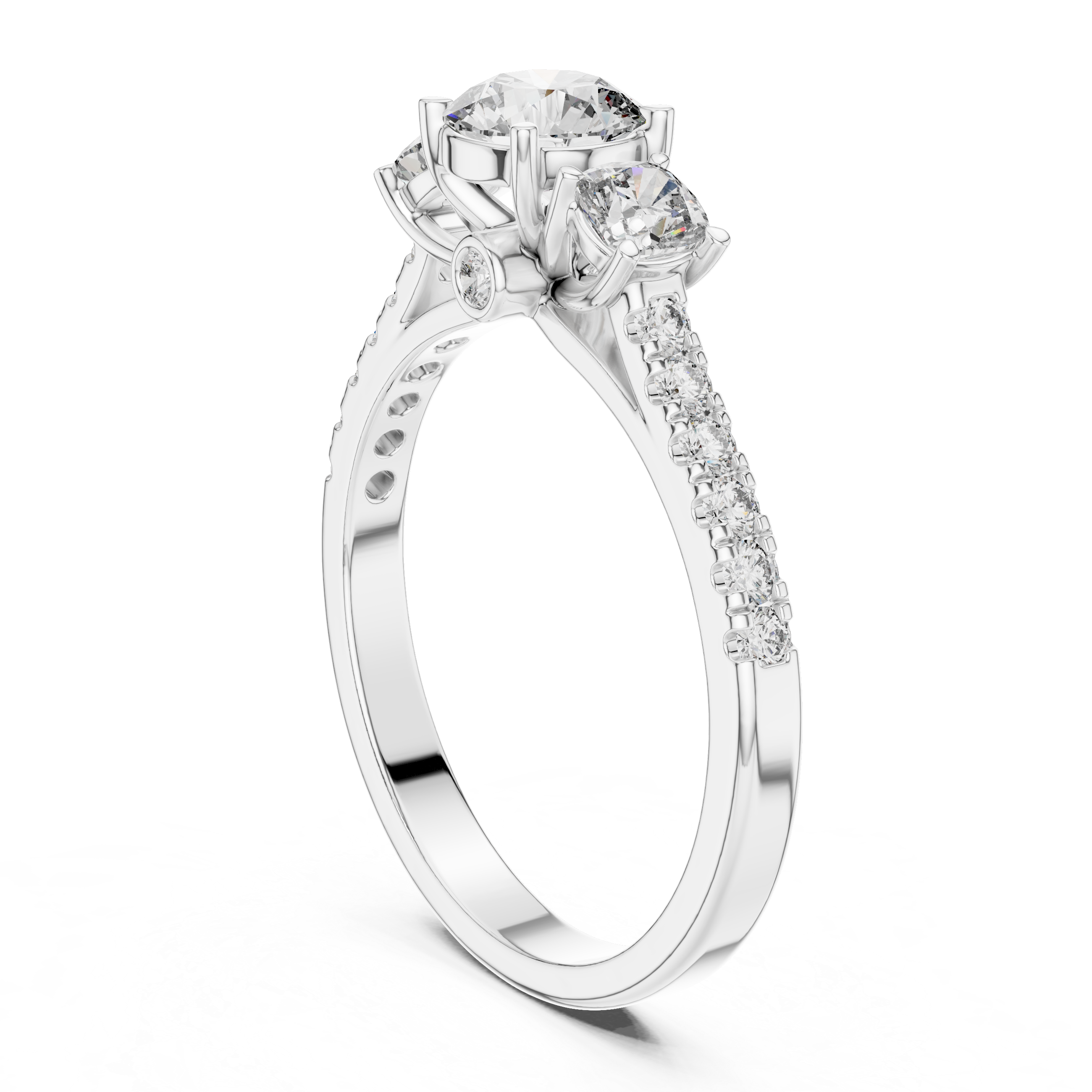 High Shine Round Diamond Ring with Elegant Pavé Setting