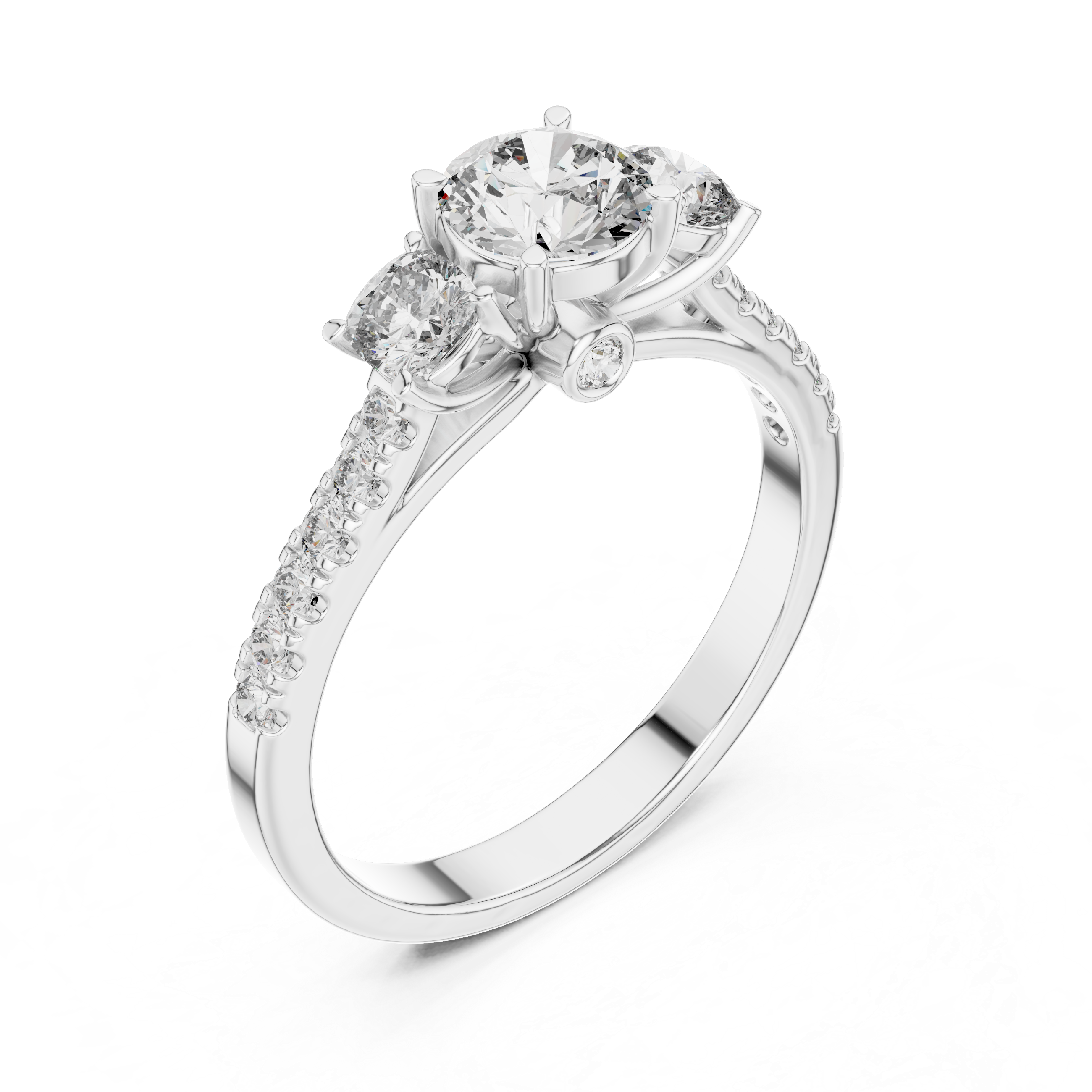 High Shine Round Diamond Ring with Elegant Pavé Setting
