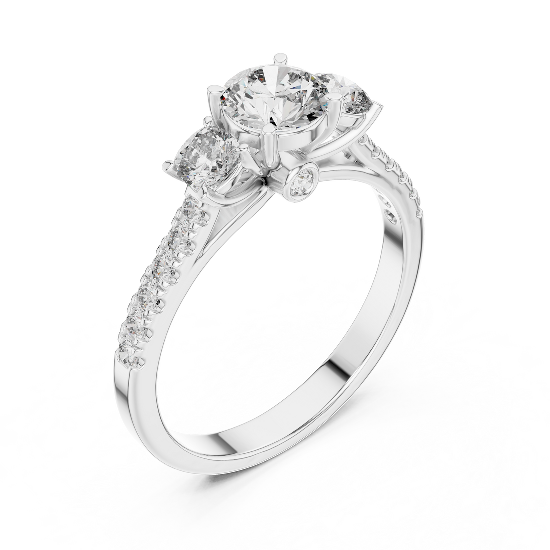 High Shine Round Diamond Ring with Elegant Pavé Setting