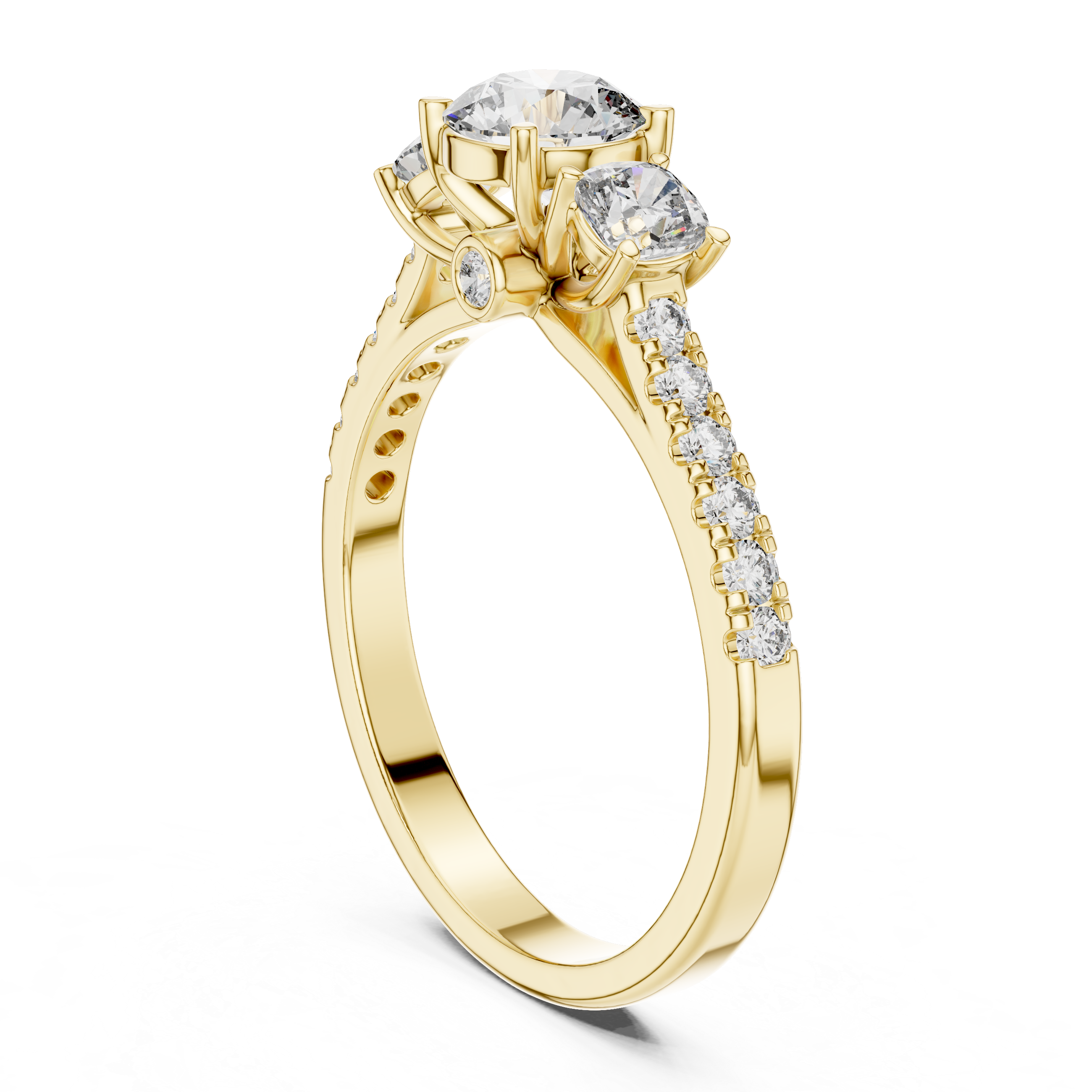 High Shine Round Diamond Ring with Elegant Pavé Setting