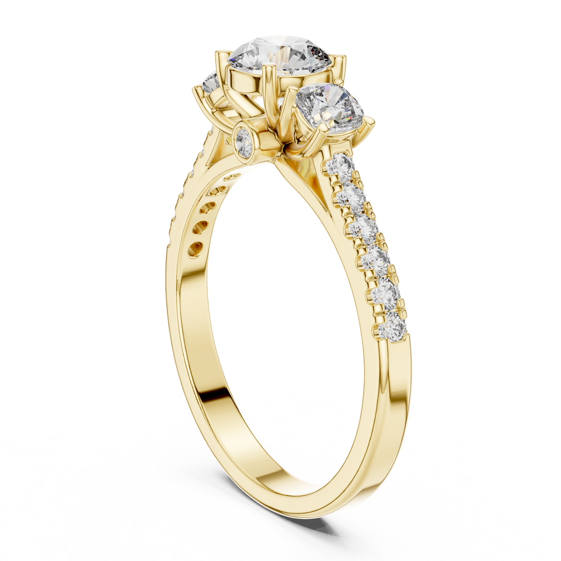 High Shine Round Diamond Ring with Elegant Pavé Setting