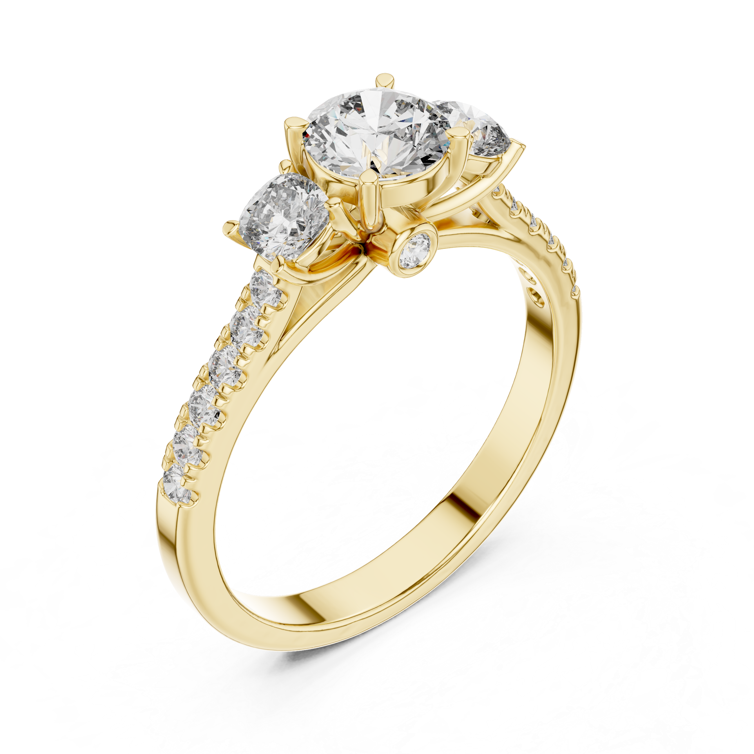 High Shine Round Diamond Ring with Elegant Pavé Setting