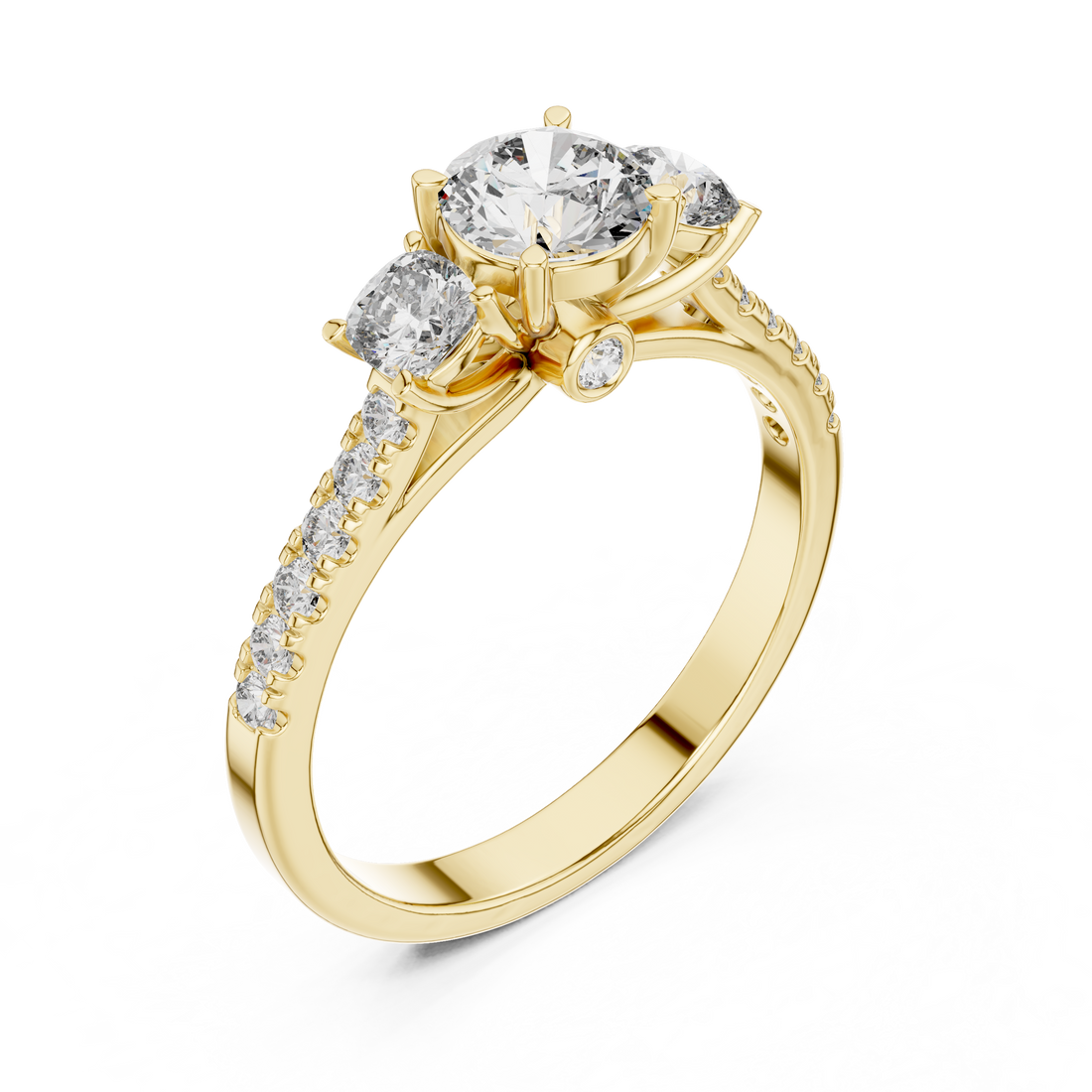 High Shine Round Diamond Ring with Elegant Pavé Setting