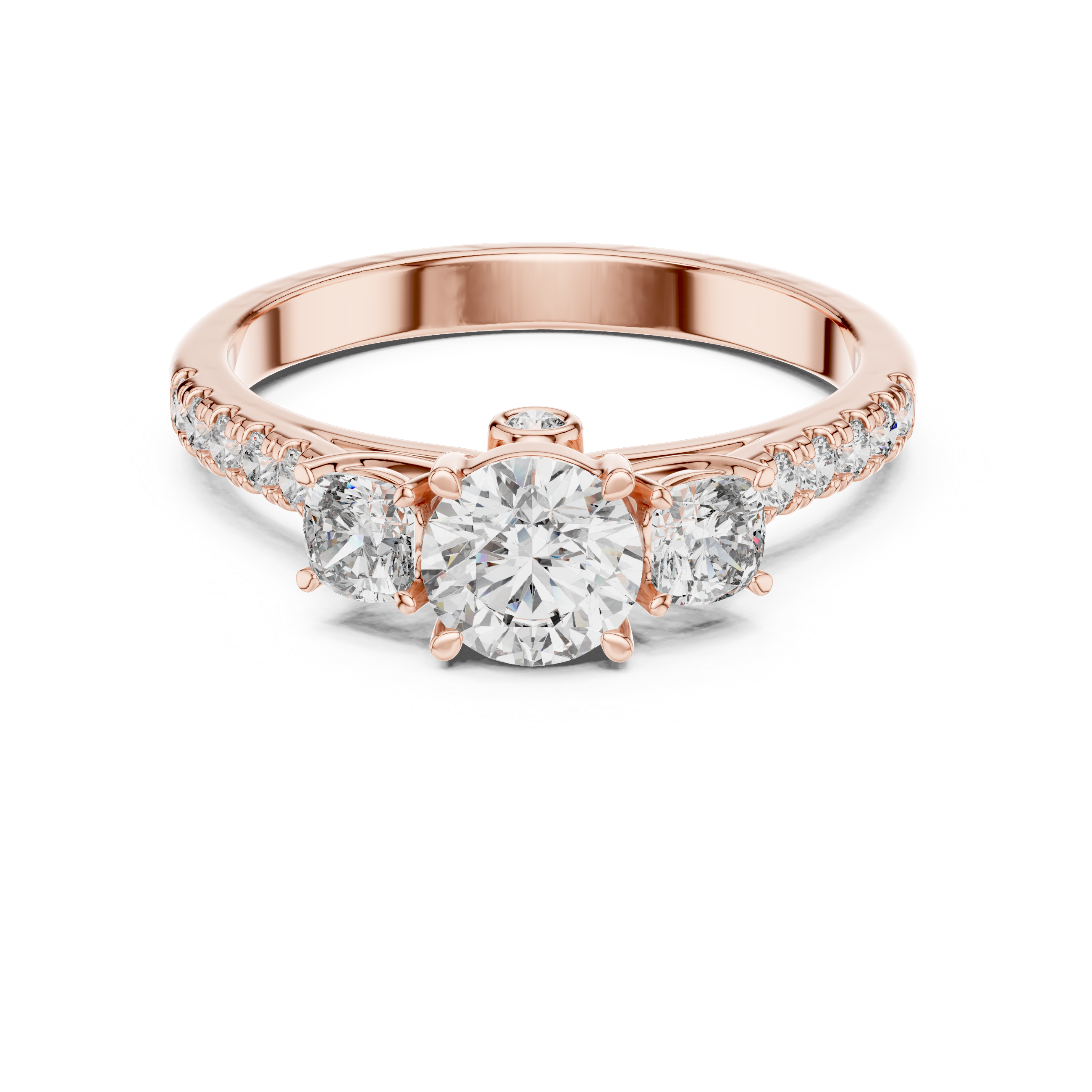 High Shine Round Diamond Ring with Elegant Pavé Setting