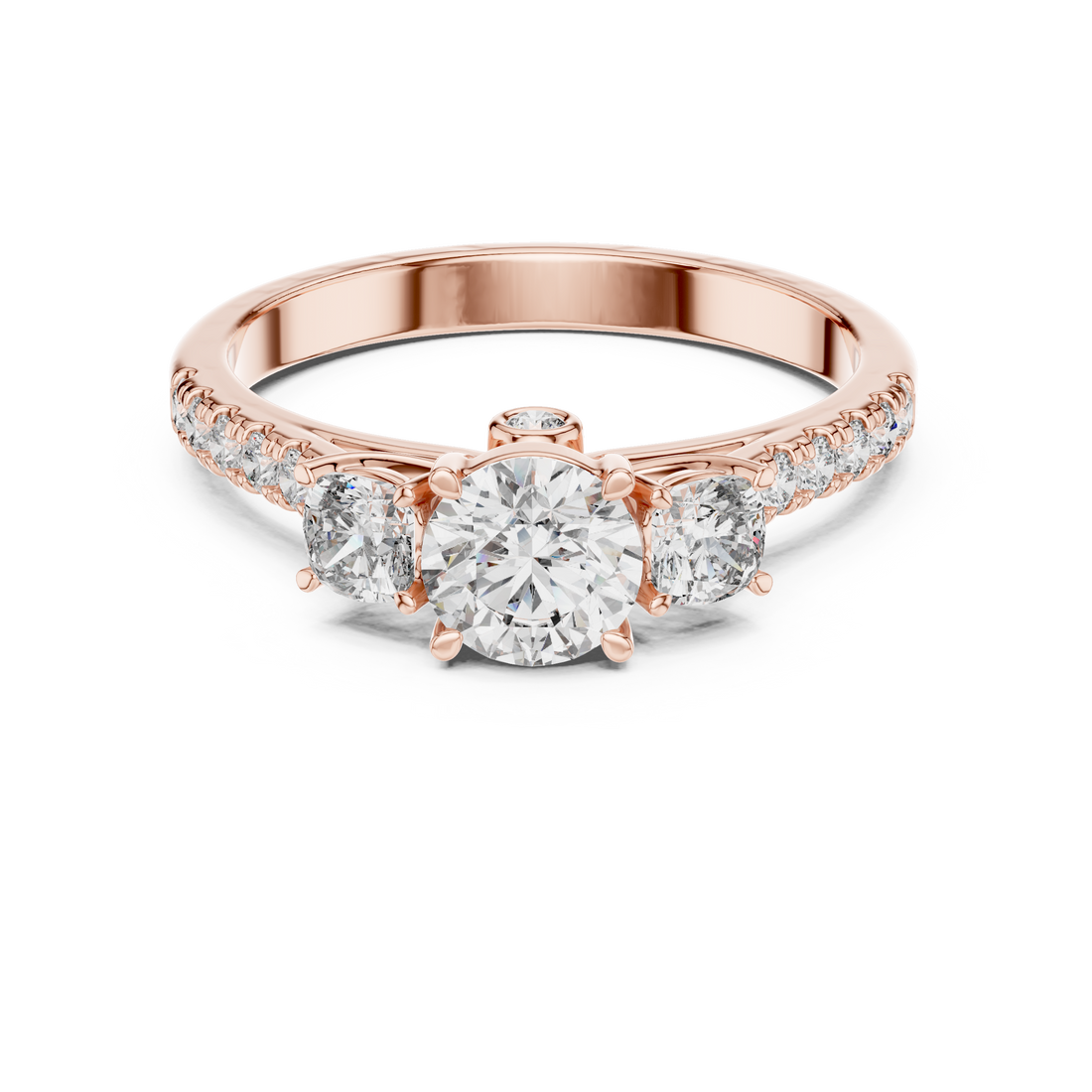 High Shine Round Diamond Ring with Elegant Pavé Setting