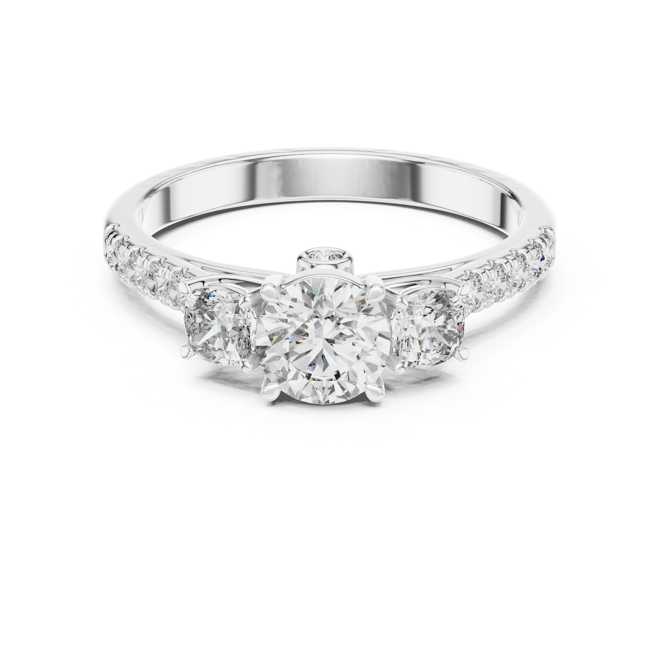 High Shine Round Diamond Ring with Elegant Pavé Setting