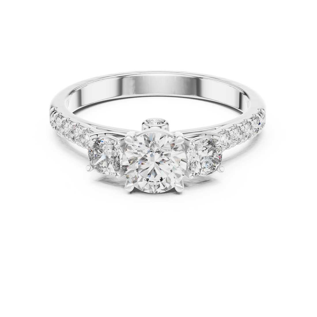 High Shine Round Diamond Ring with Elegant Pavé Setting