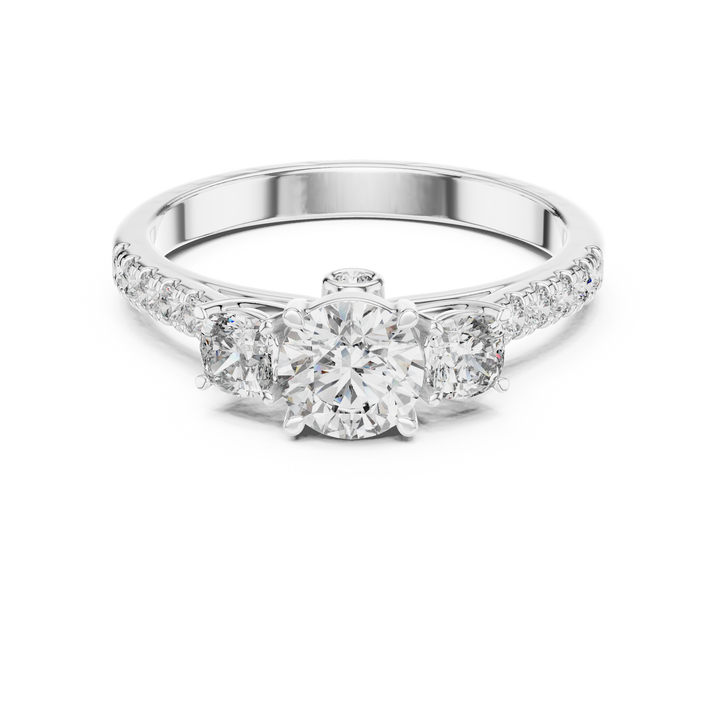 High Shine Round Diamond Ring with Elegant Pavé Setting