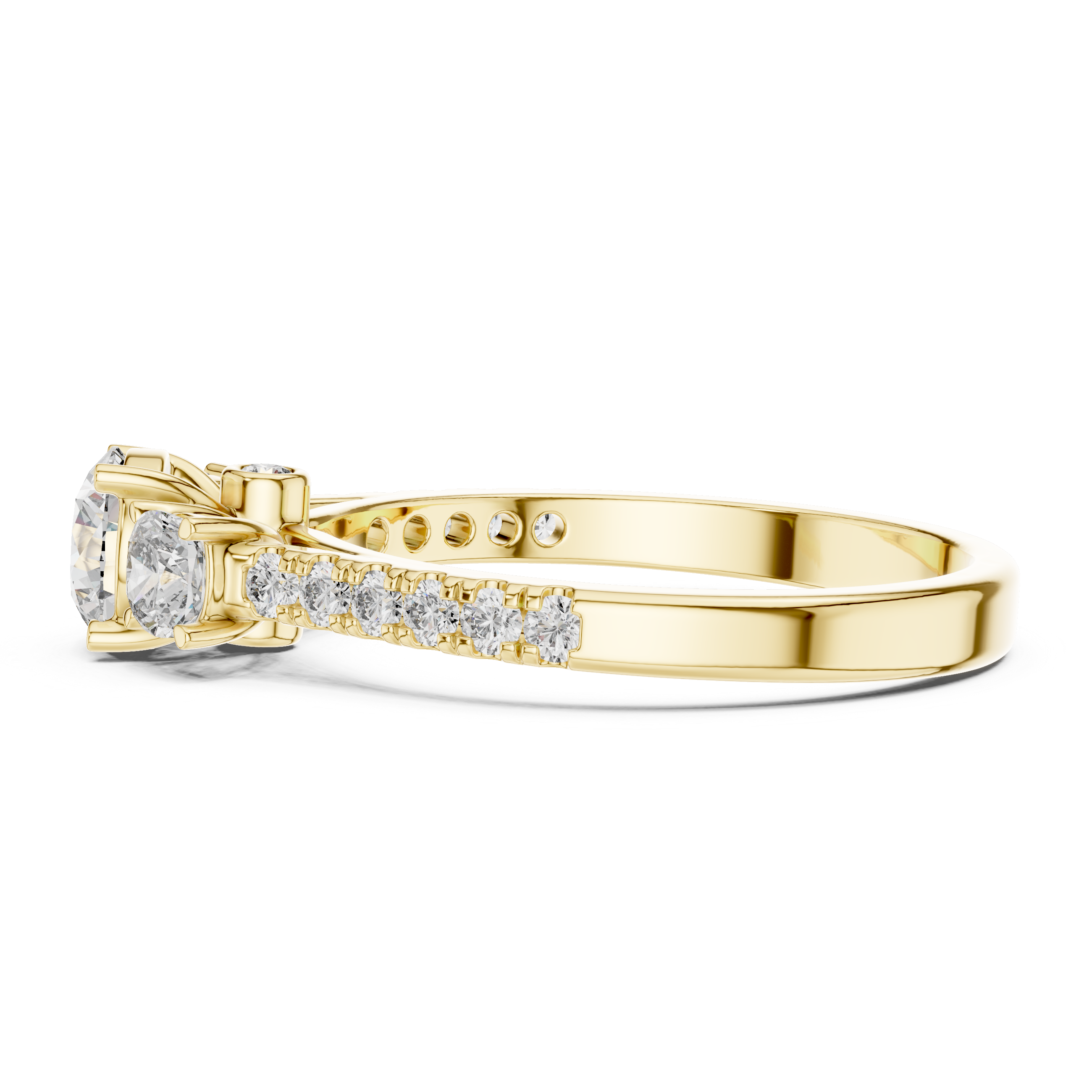 High Shine Round Diamond Ring with Elegant Pavé Setting
