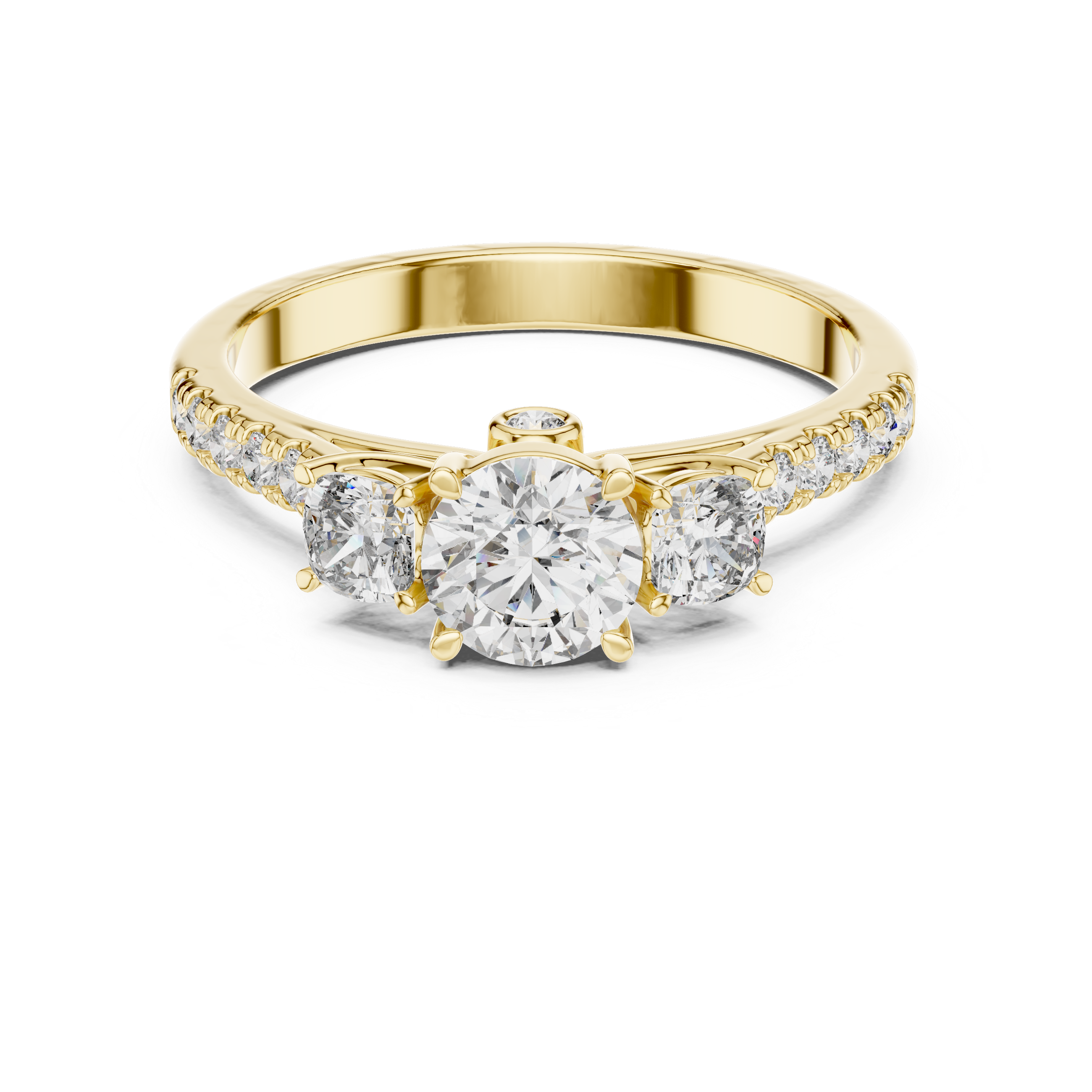 High Shine Round Diamond Ring with Elegant Pavé Setting