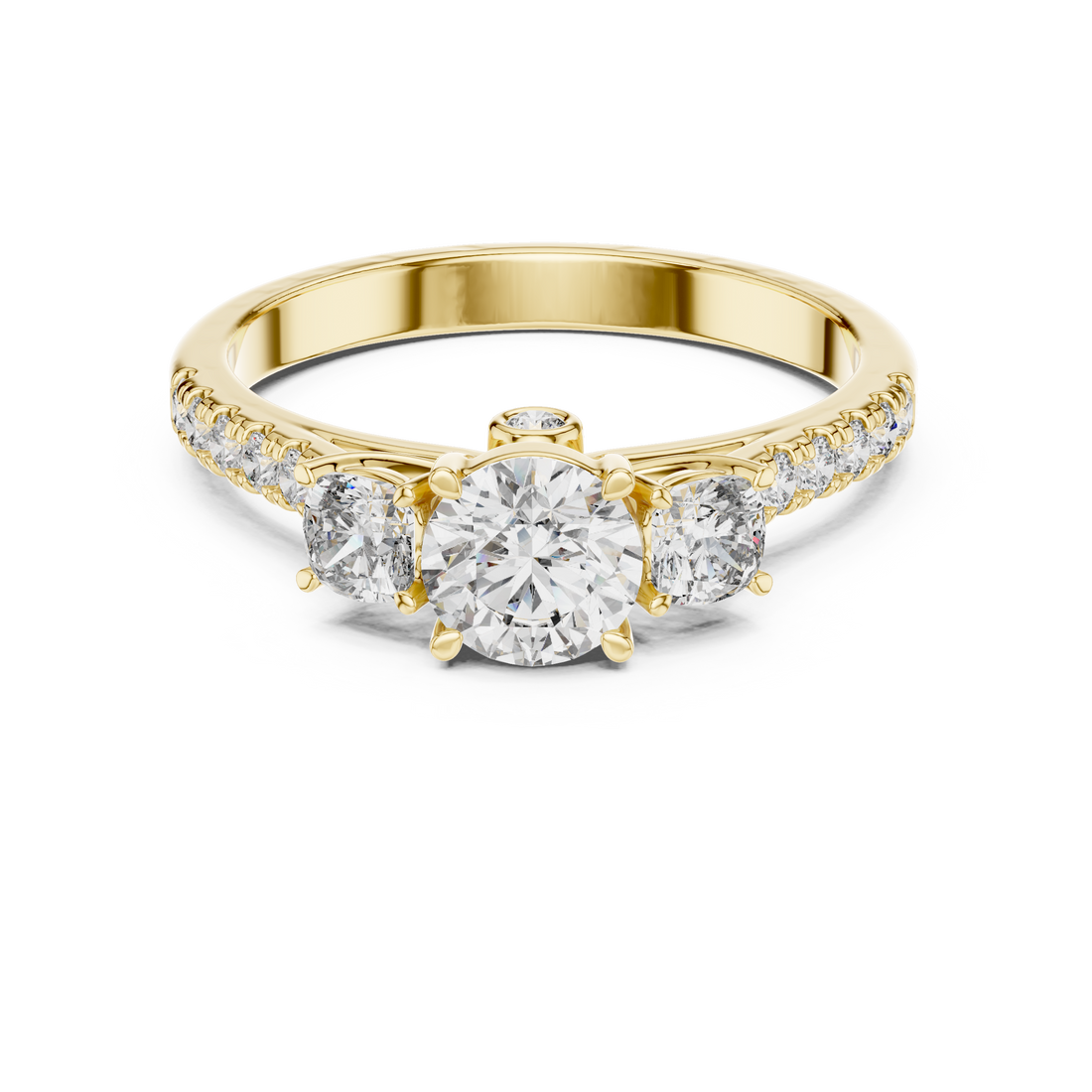 High Shine Round Diamond Ring with Elegant Pavé Setting