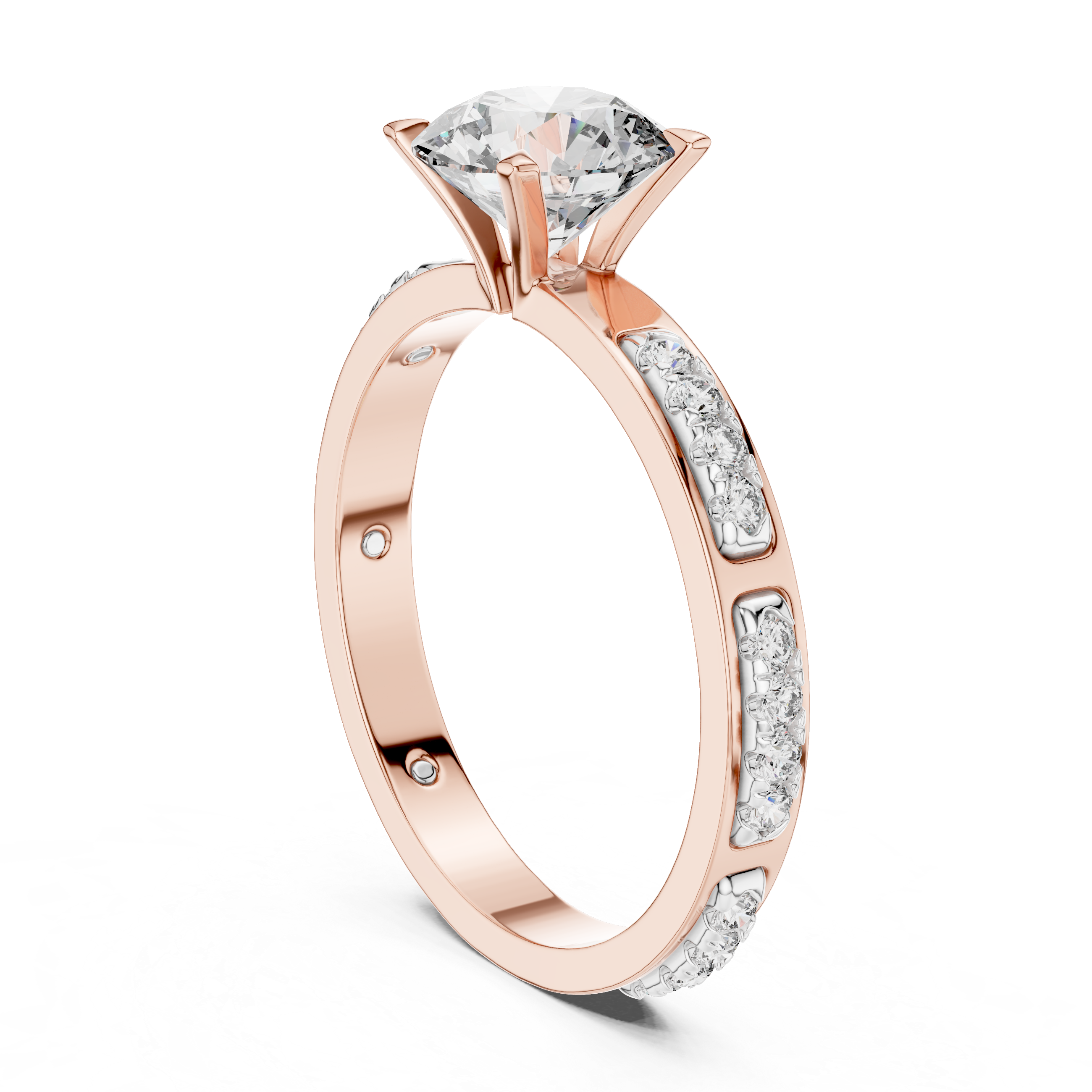 Designer Round Diamond Ring with Side Stones & Pavé Band
