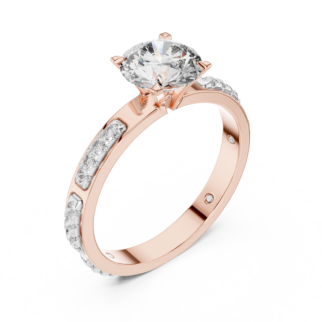 Designer Round Diamond Ring with Side Stones & Pavé Band