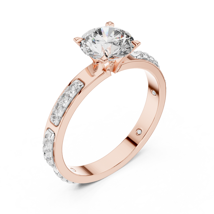 Designer Round Diamond Ring with Side Stones & Pavé Band