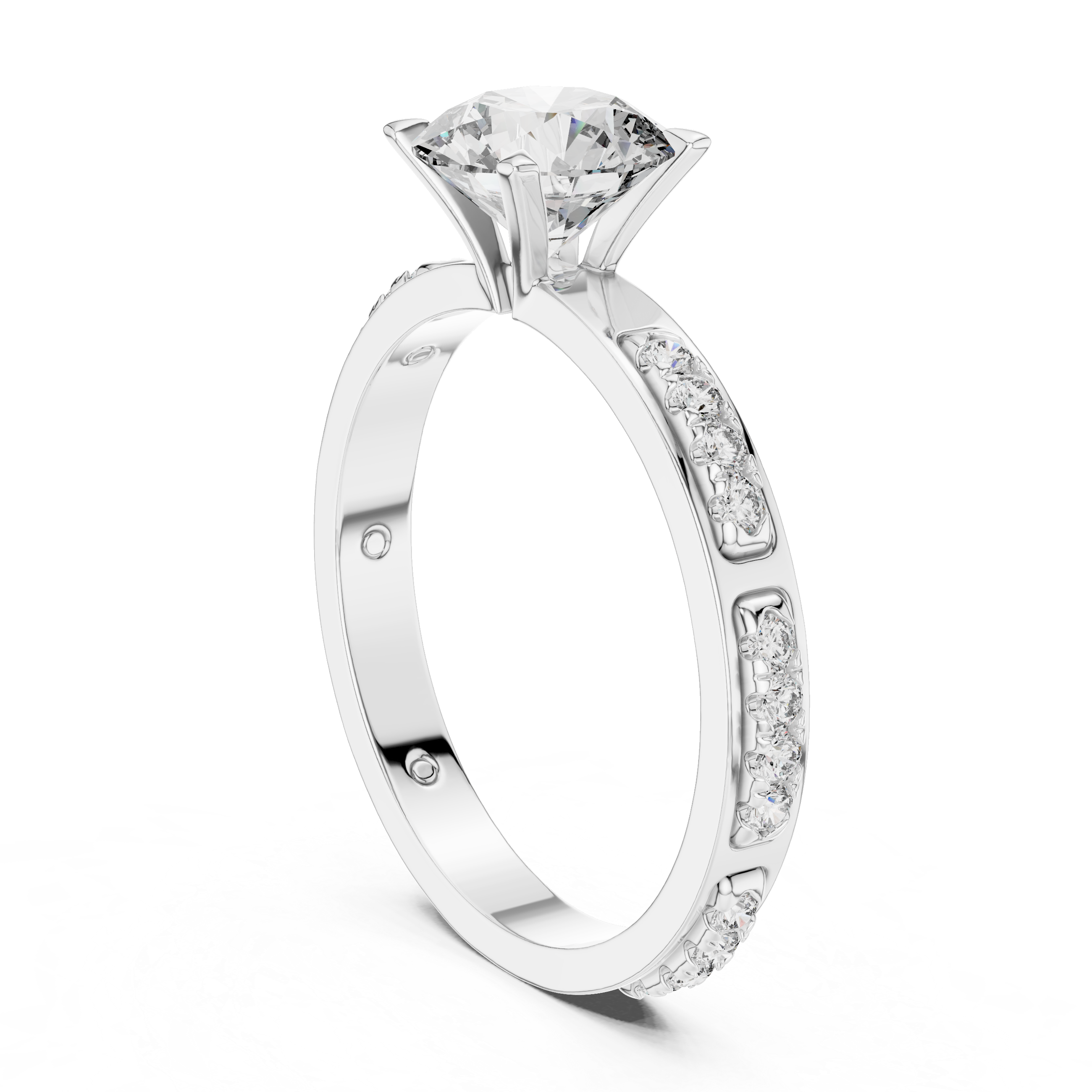Designer Round Diamond Ring with Side Stones & Pavé Band