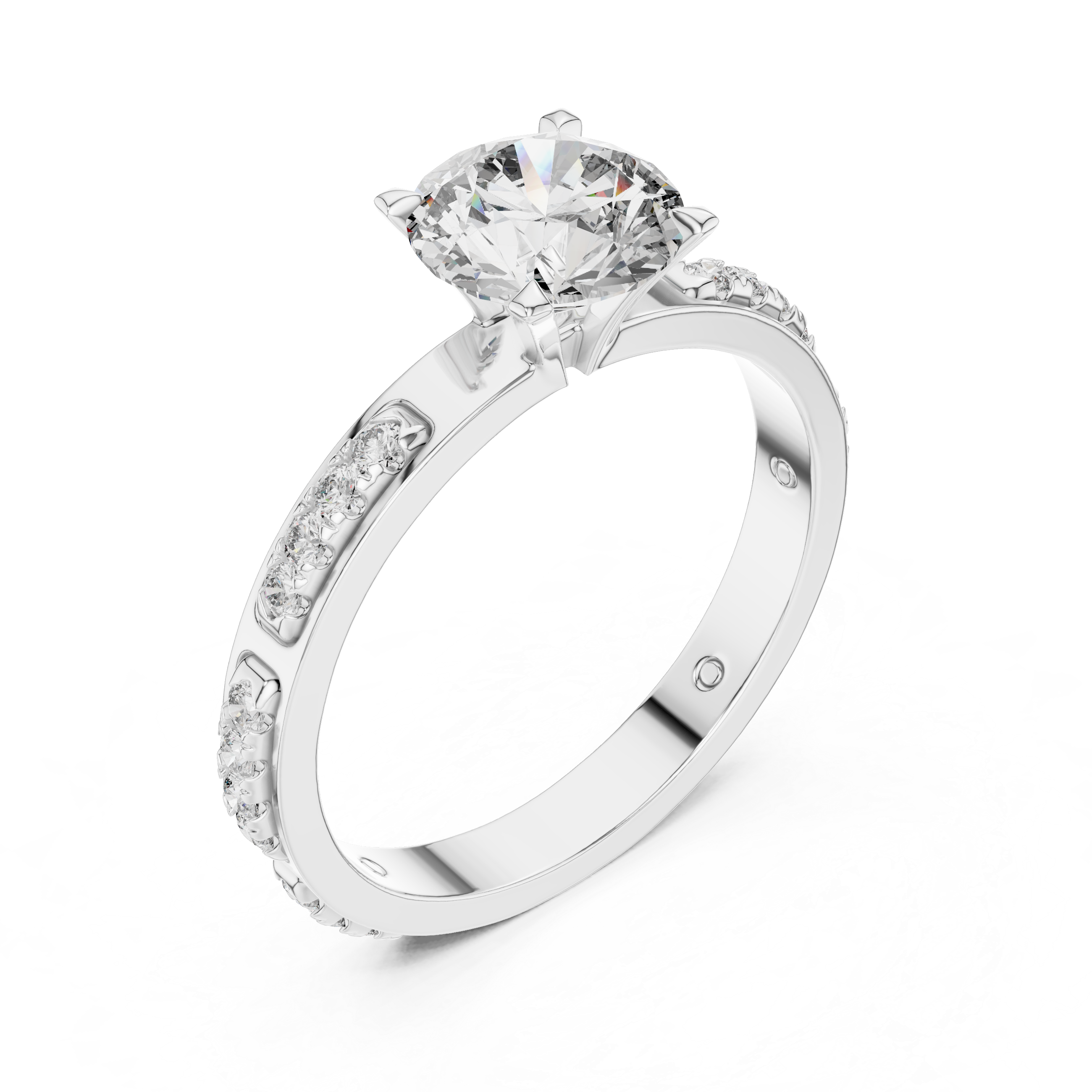 Designer Round Diamond Ring with Side Stones & Pavé Band