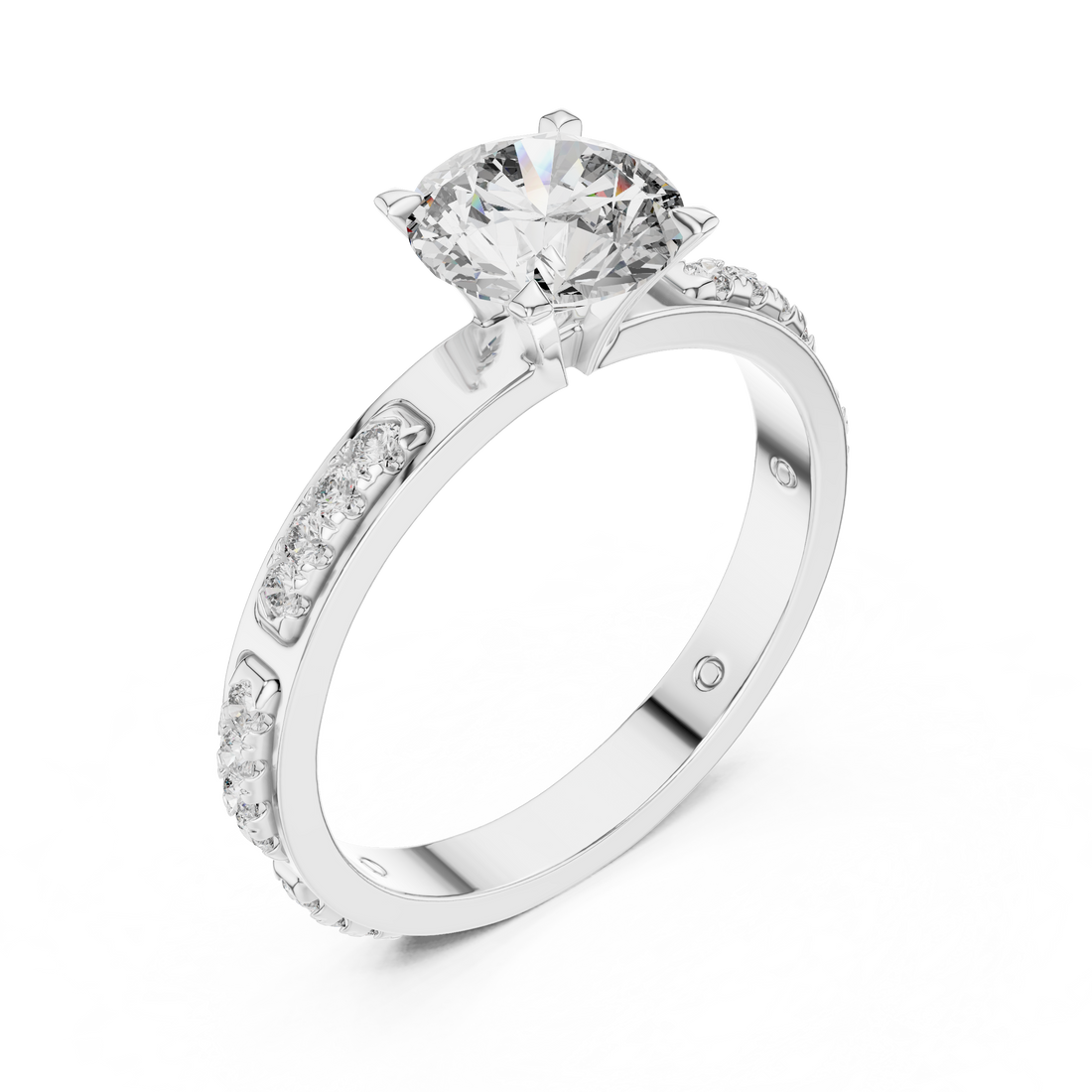 Designer Round Diamond Ring with Side Stones & Pavé Band