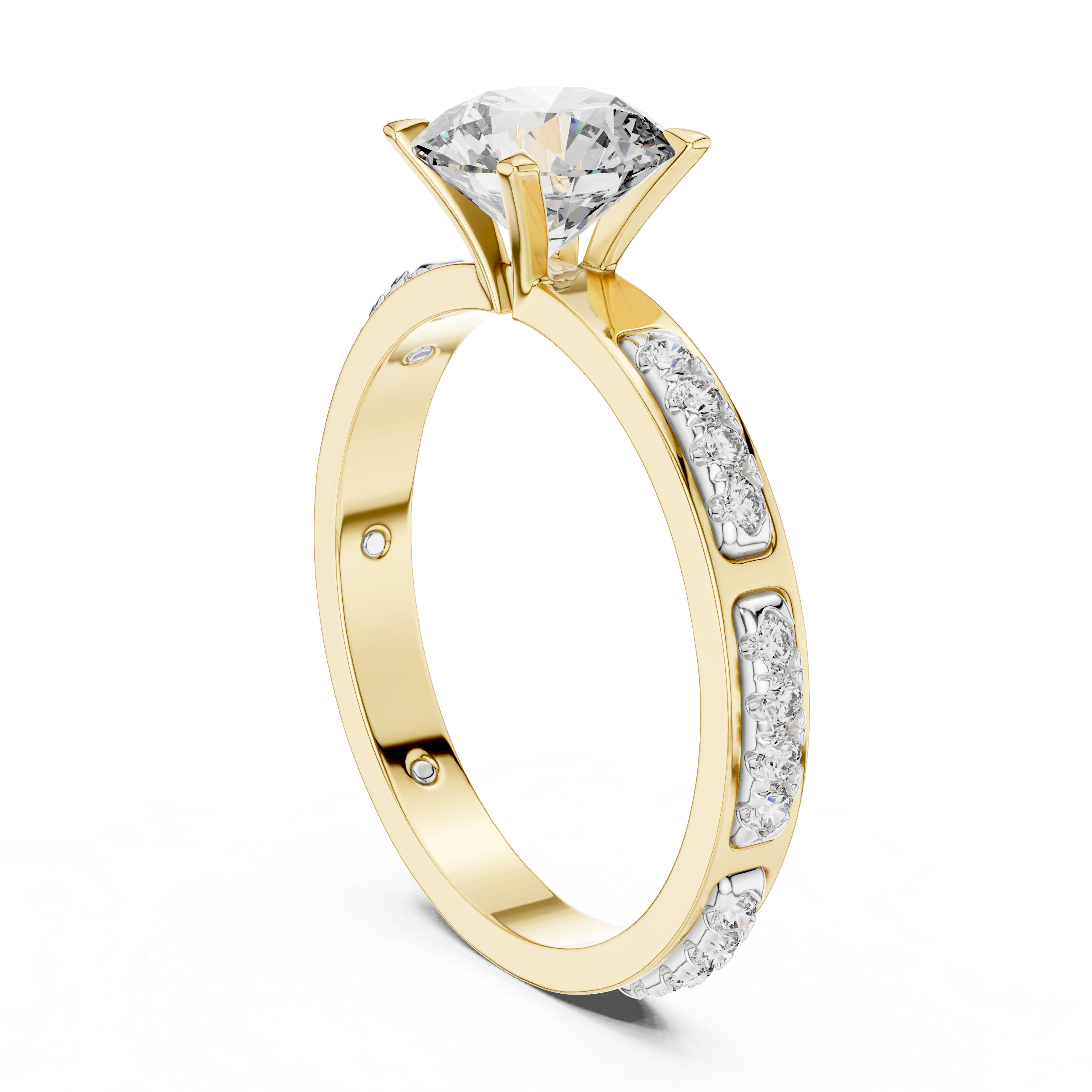 Designer Round Diamond Ring with Side Stones & Pavé Band