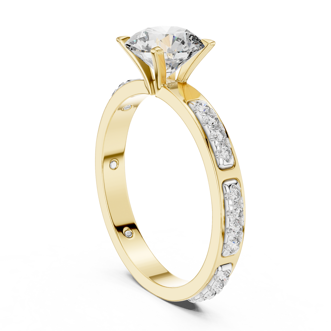 Designer Round Diamond Ring with Side Stones & Pavé Band