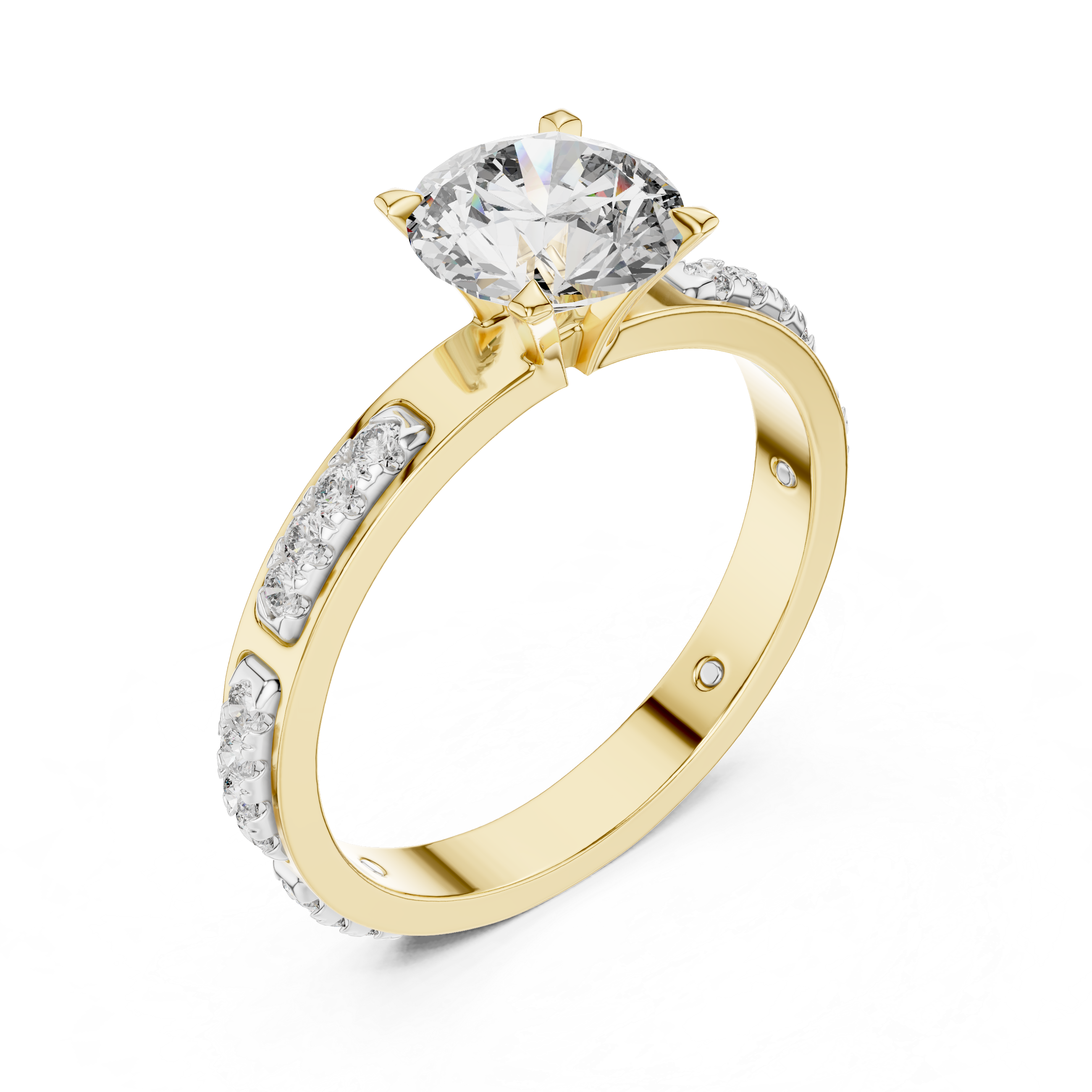 Designer Round Diamond Ring with Side Stones & Pavé Band