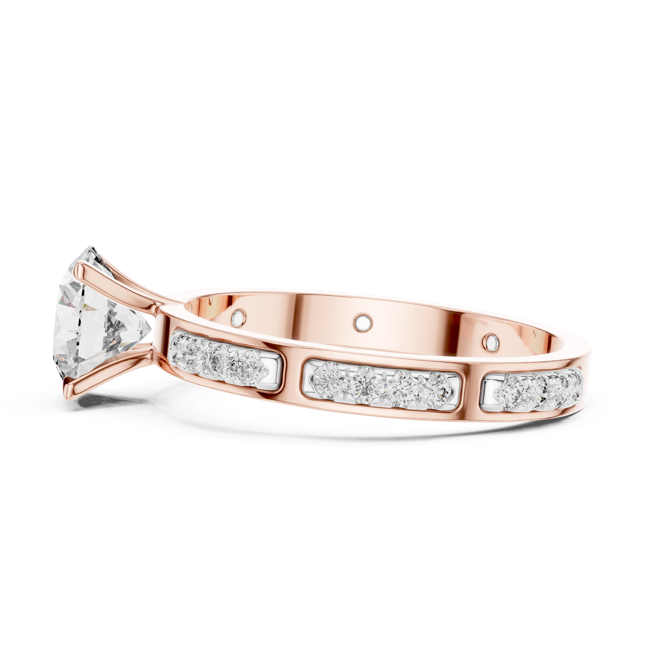 Designer Round Diamond Ring with Side Stones & Pavé Band