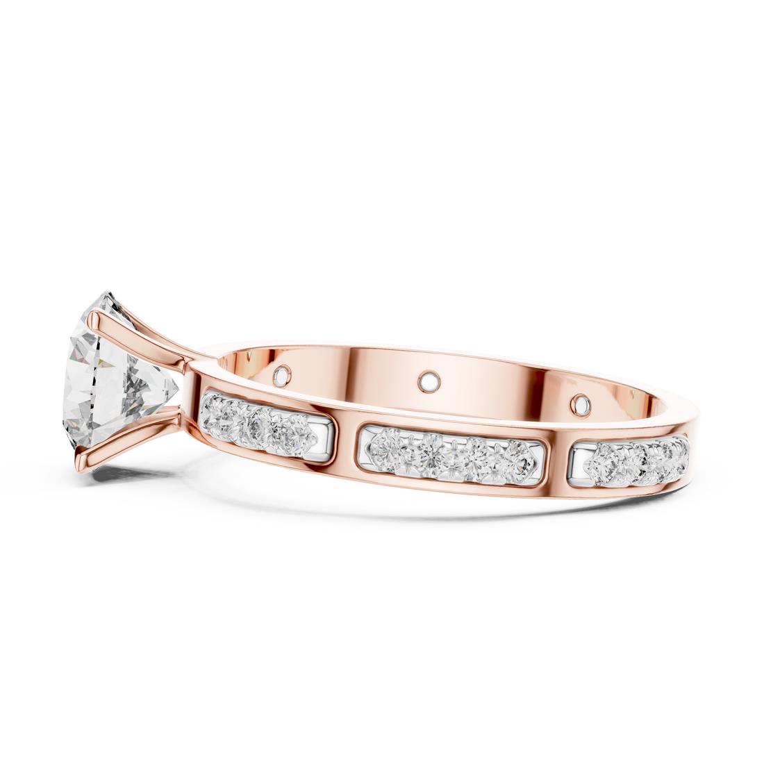 Designer Round Diamond Ring with Side Stones & Pavé Band