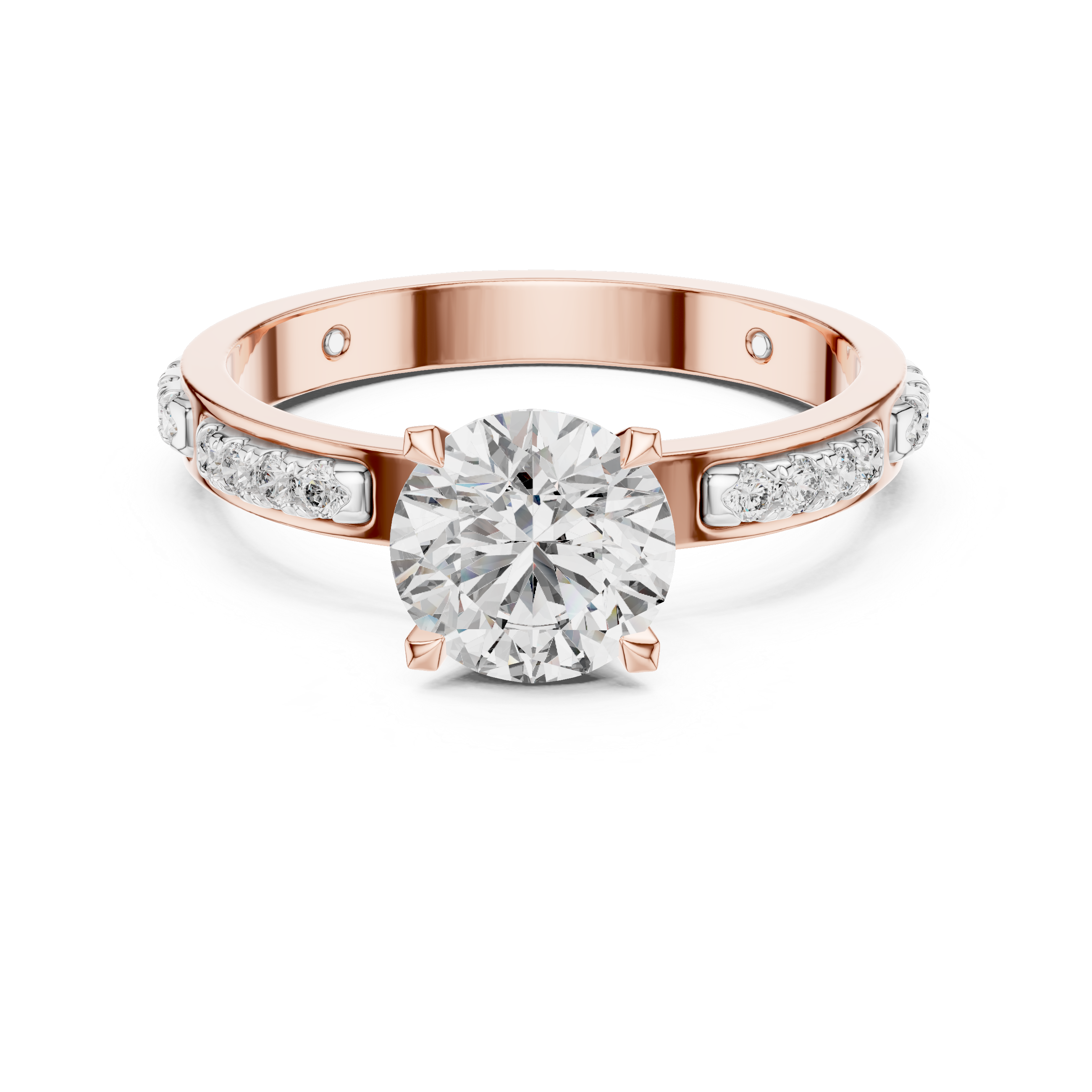 Designer Round Diamond Ring with Side Stones & Pavé Band