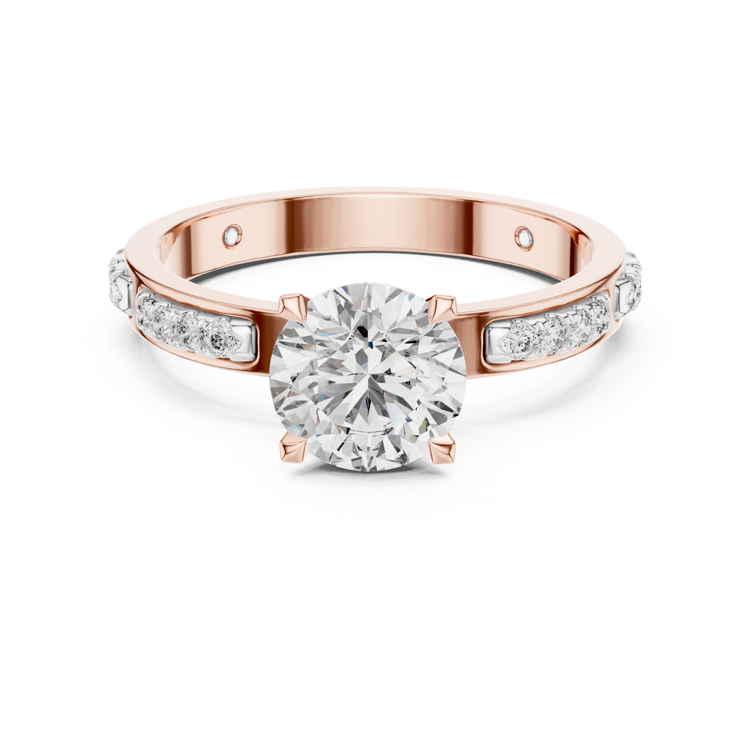 Designer Round Diamond Ring with Side Stones & Pavé Band
