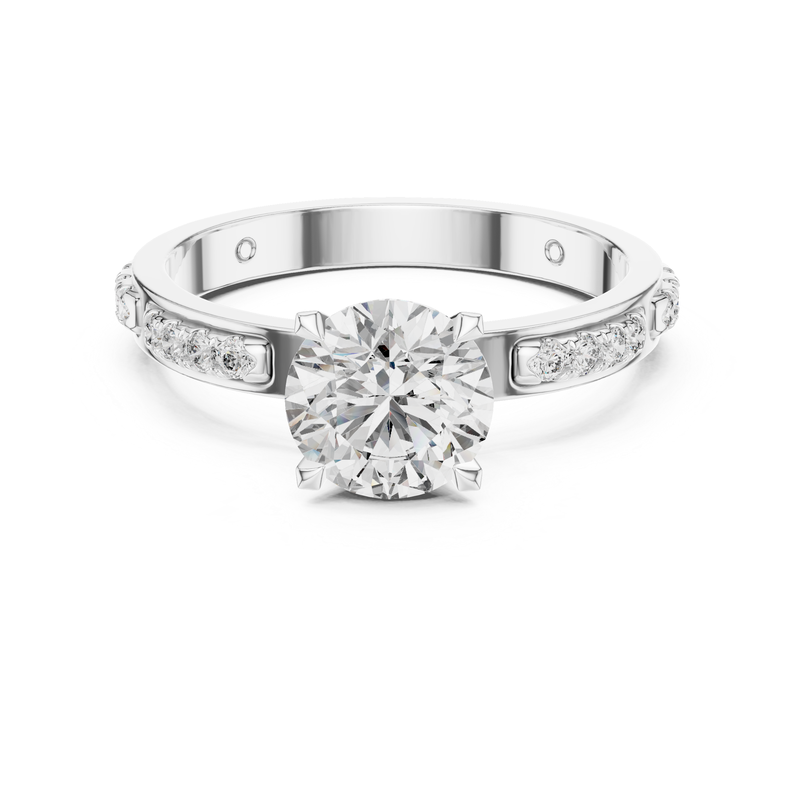 Designer Round Diamond Ring with Side Stones & Pavé Band