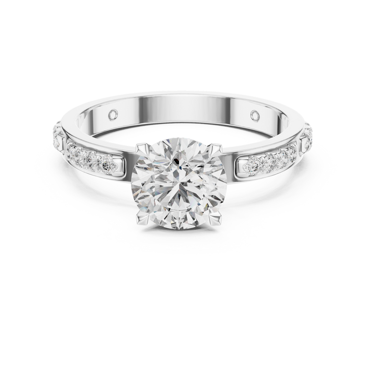 Designer Round Diamond Ring with Side Stones & Pavé Band