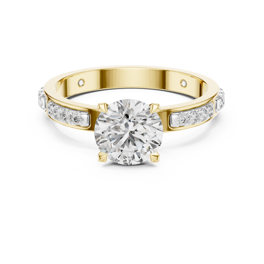 Designer Round Diamond Ring with Side Stones & Pavé Band