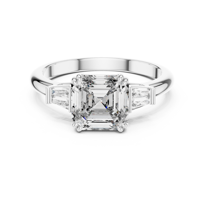 Modern Three Stone Diamond Ring with Sparkling Pavé