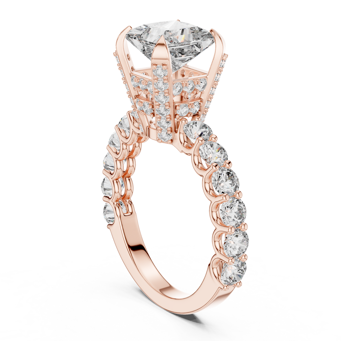 High-End Princess Shape Diamond Engagement Ring with Pave Accents