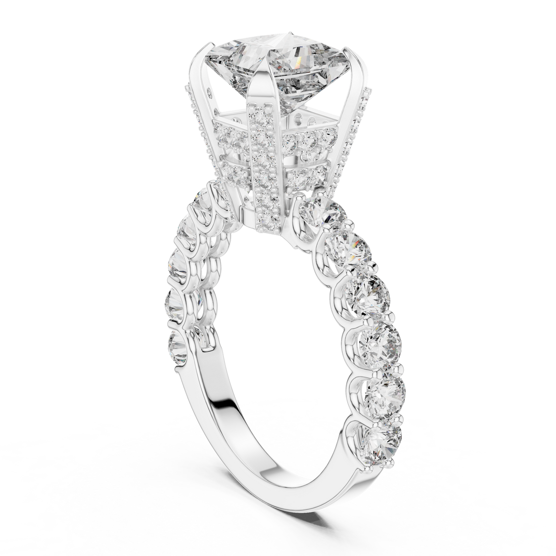High-End Princess Shape Diamond Engagement Ring with Pave Accents