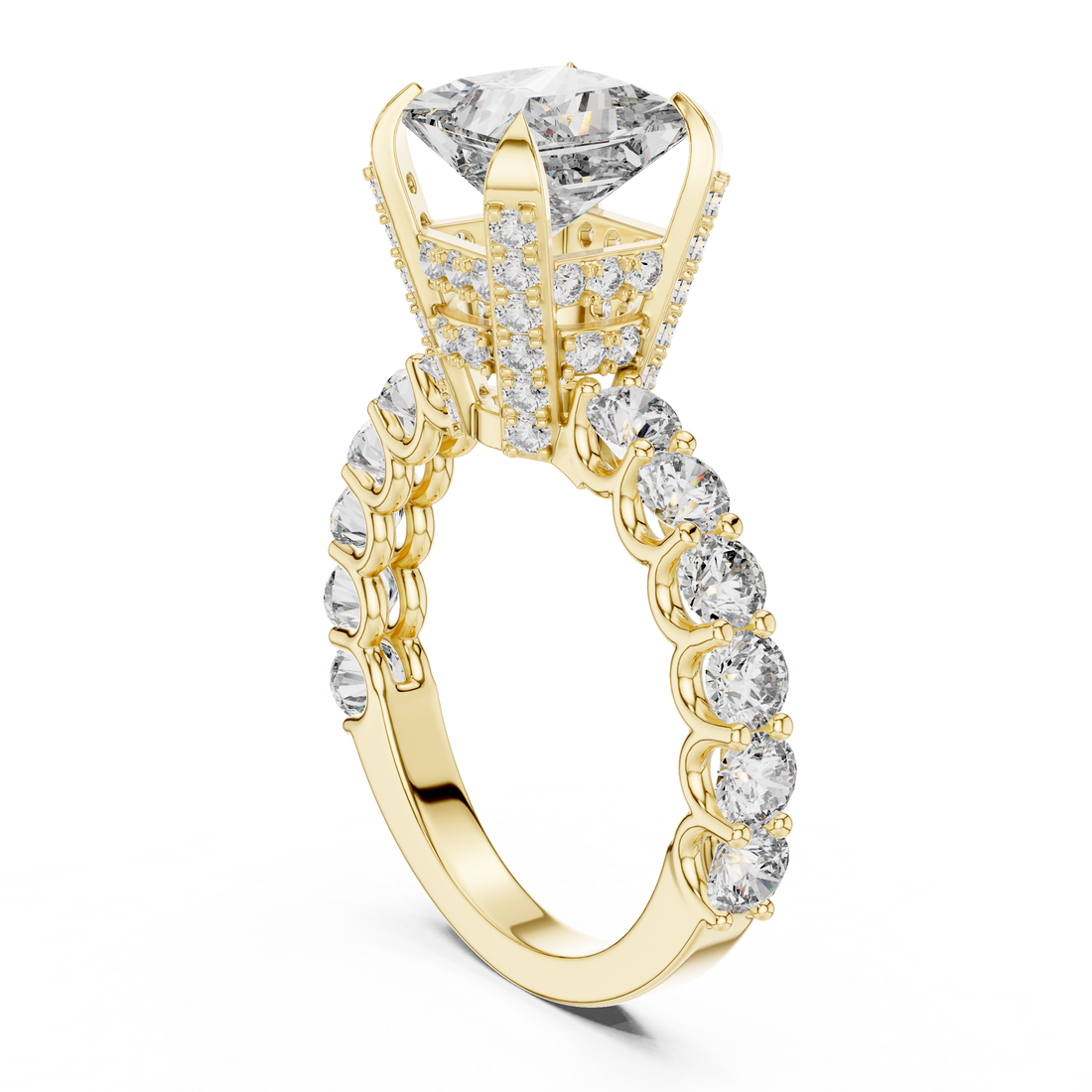 High-End Princess Shape Diamond Engagement Ring with Pave Accents